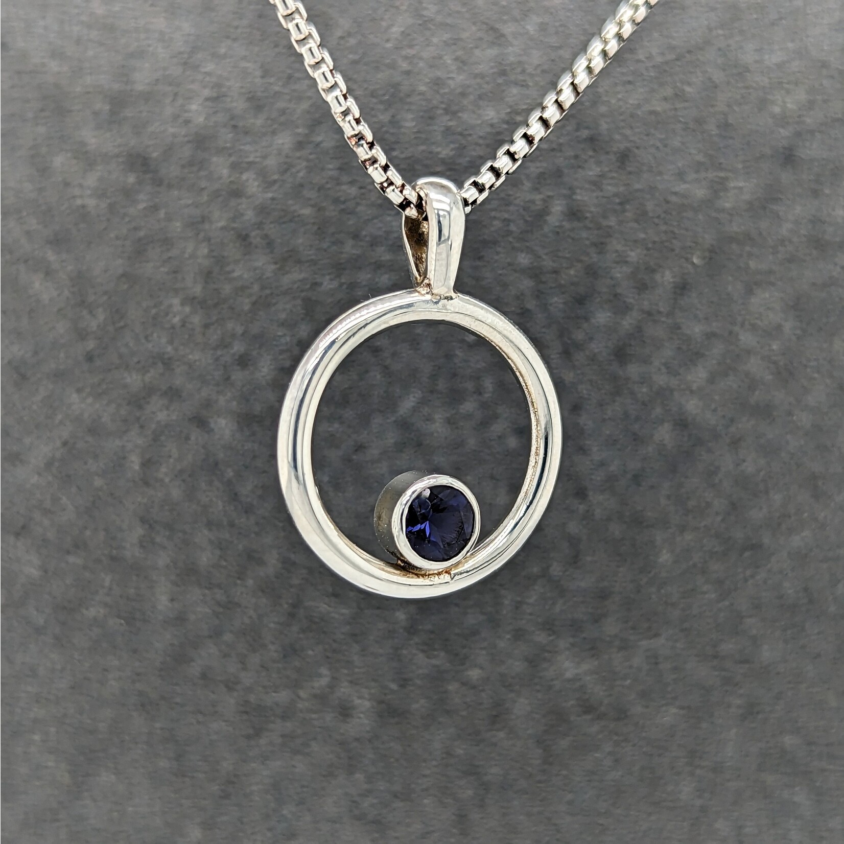 Modern Heirloom® Small Iolite Gem Circle Pendant, 18" Rounded Box