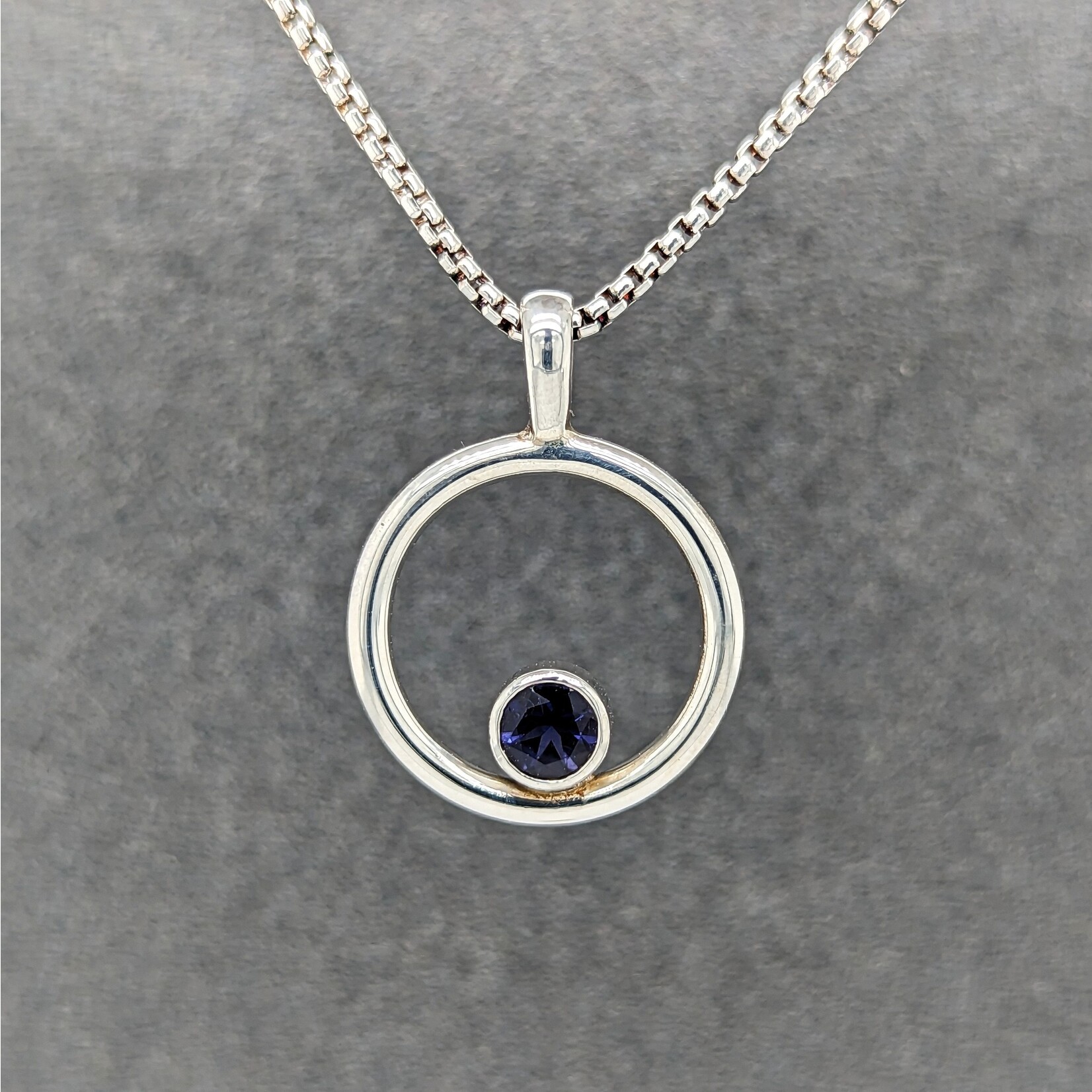 Modern Heirloom® Small Iolite Gem Circle Pendant, 18" Rounded Box