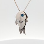 Modern Heirloom® Engraved Fish Pendant w/ Blue Topaz Eyes, Sterling Silver