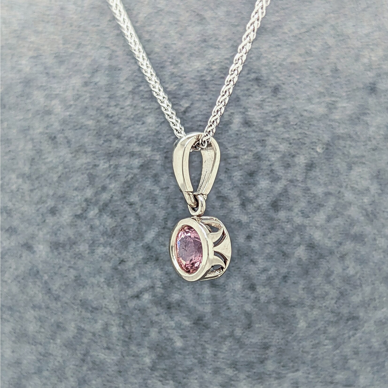 Modern Heirloom® 14KW Filigree Pendant w/ 5mm Pink Tourmaline on 16" Spiga