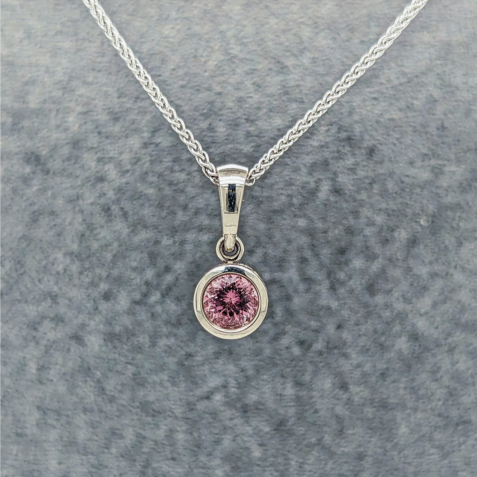 Modern Heirloom® 14KW Filigree Pendant w/ 5mm Pink Tourmaline on 16" Spiga