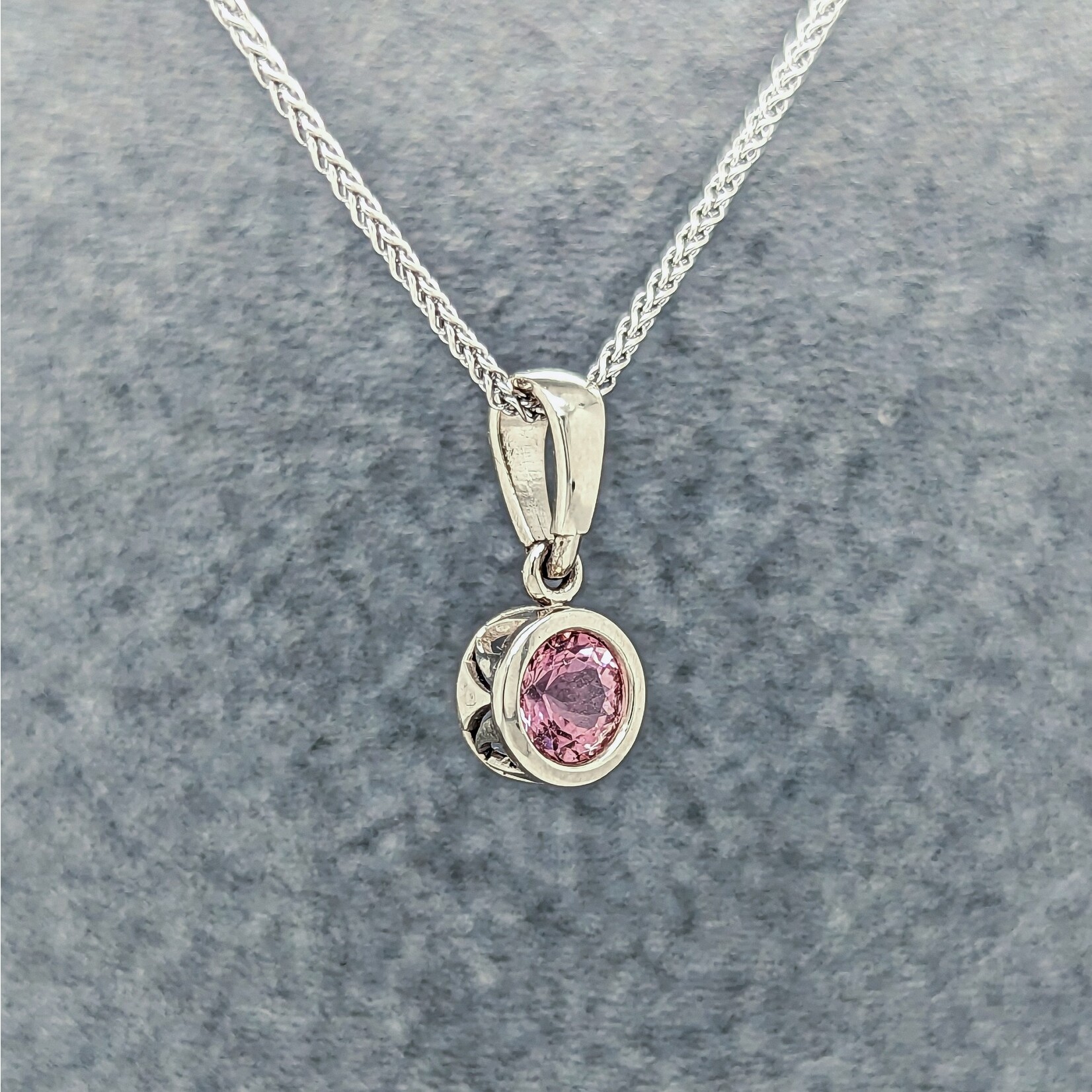 Modern Heirloom® 14KW Filigree Pendant w/ 5mm Pink Tourmaline on 16" Spiga