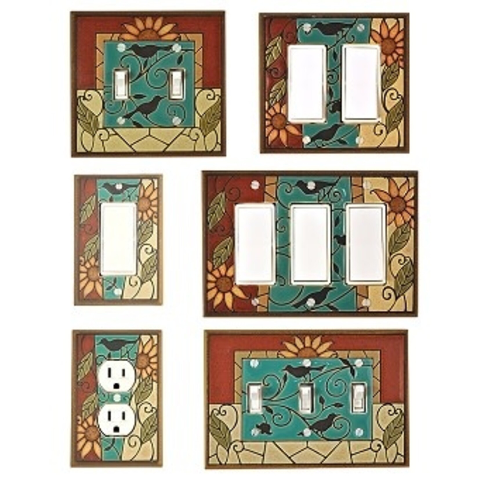 All Fired Up! Ltd. Mosaic Sunflower - Single Outlet Cover