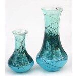 Glass Rocks Silver Green Lightning Vase - Small Fluted