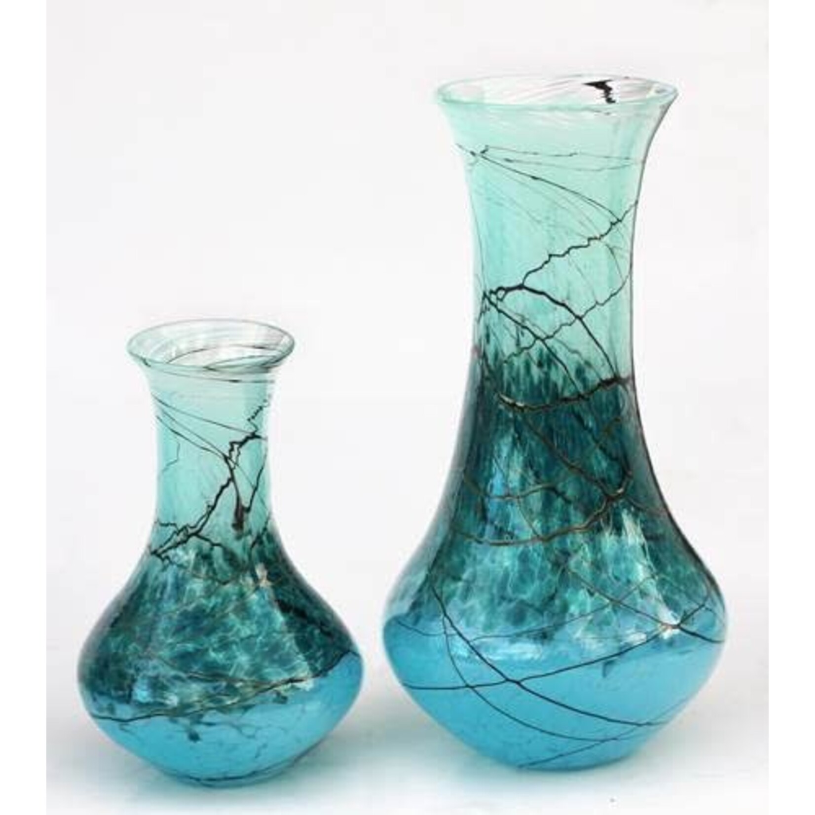 Glass Rocks Silver Green Lightning Vase - Small Fluted