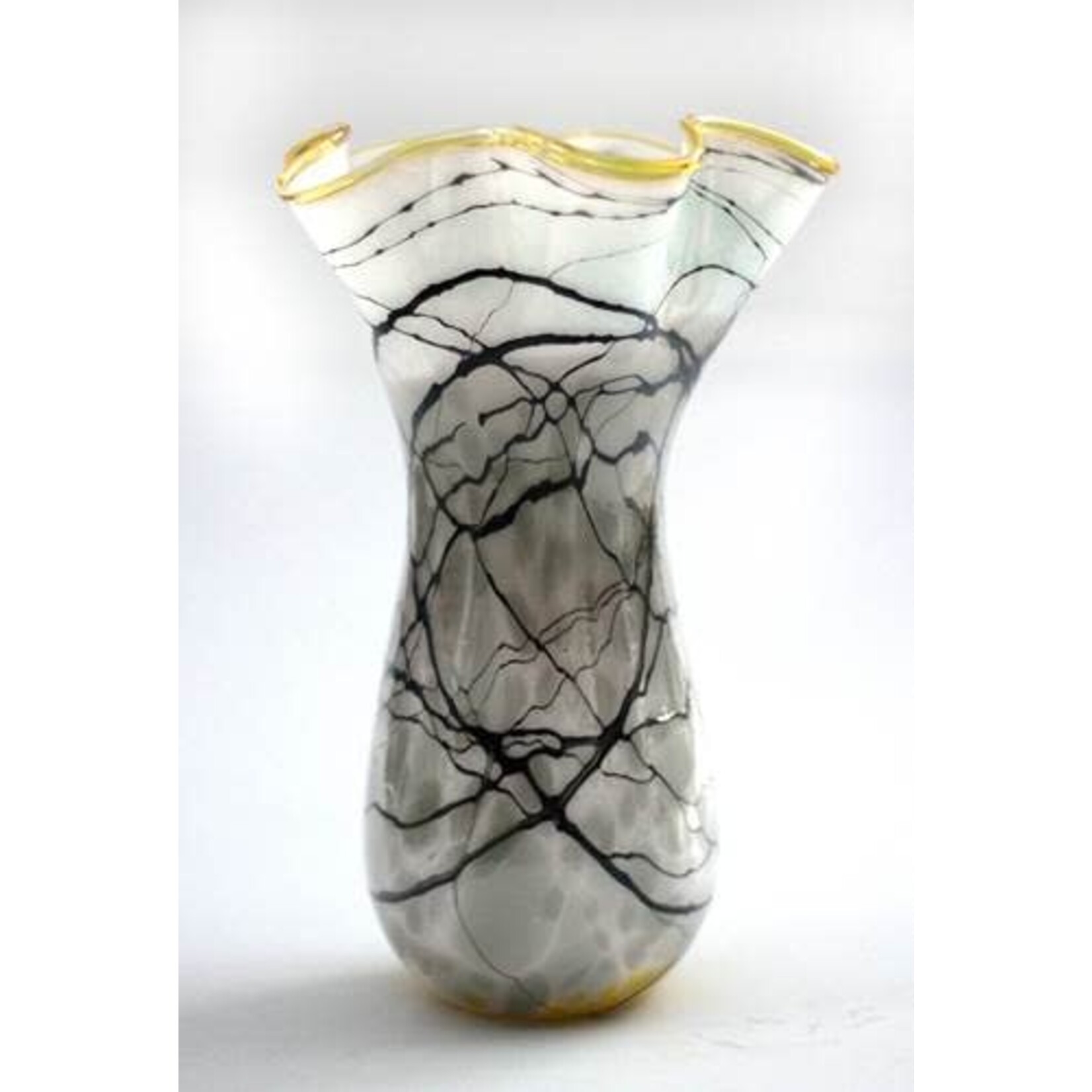 Glass Rocks Gray Lightning Vase - Fluted, Small