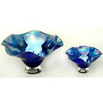 Glass Rocks Fluted Top Metallic Candy Bowl - Dark Blue, Small