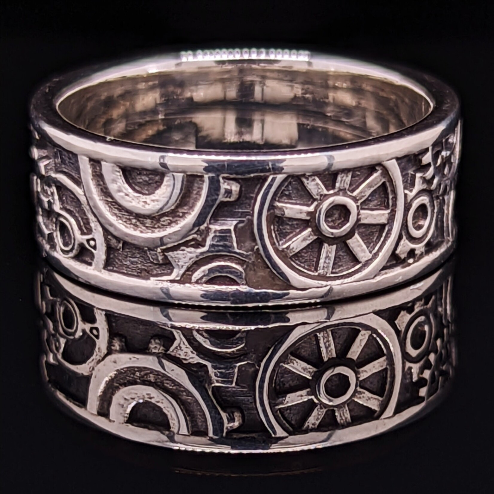 Modern Heirloom® Steampunk Gears Band, 8mm wide, Sterling Flat, Sz9.75