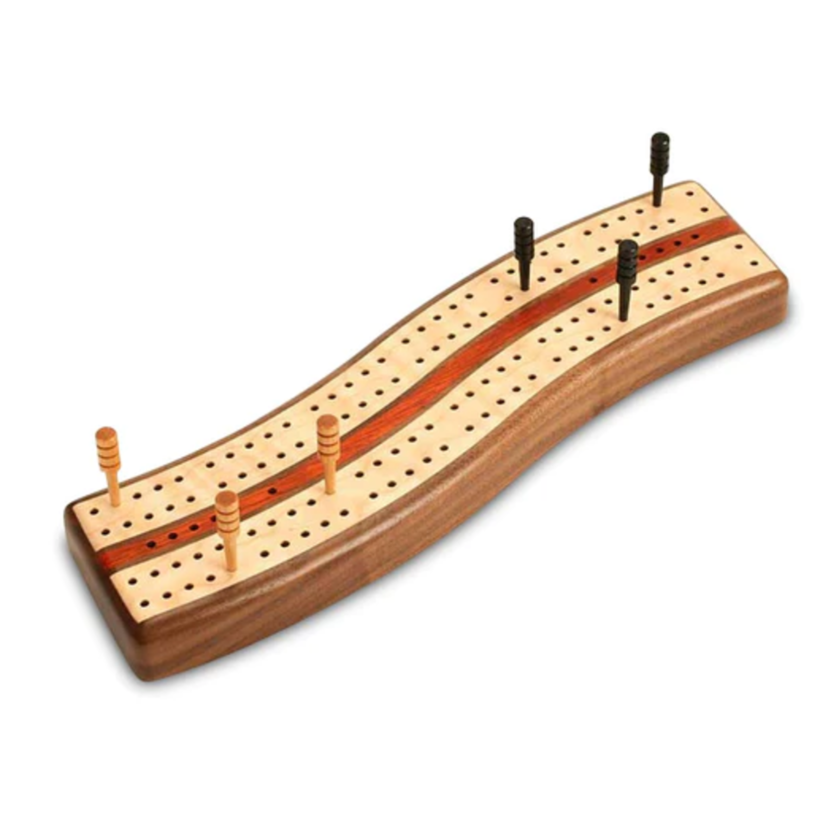 Cribbage Board, SCurve Walnut Inlay Silver Bonsai Gallery