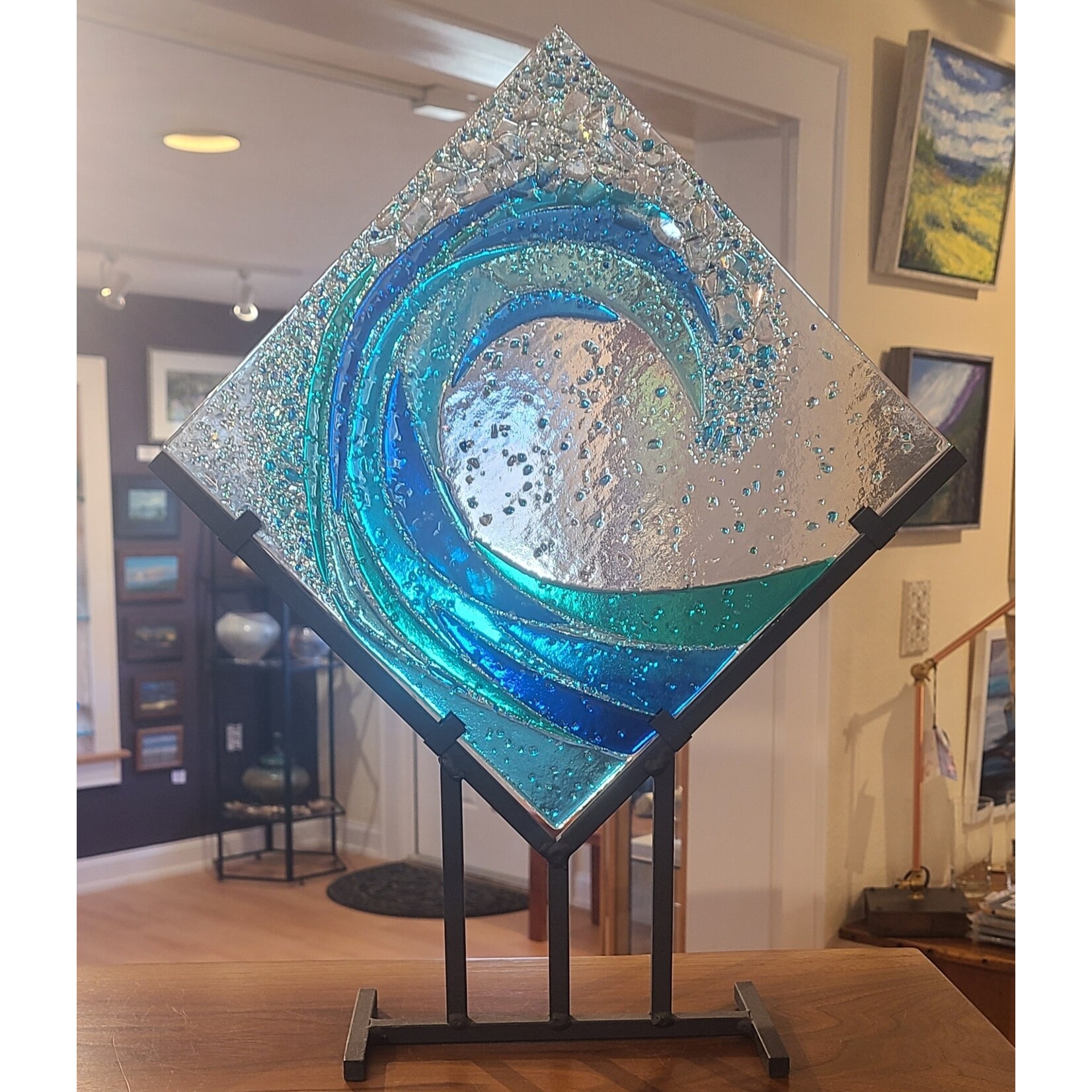 Joni White Glasswork Square Wave on Stand