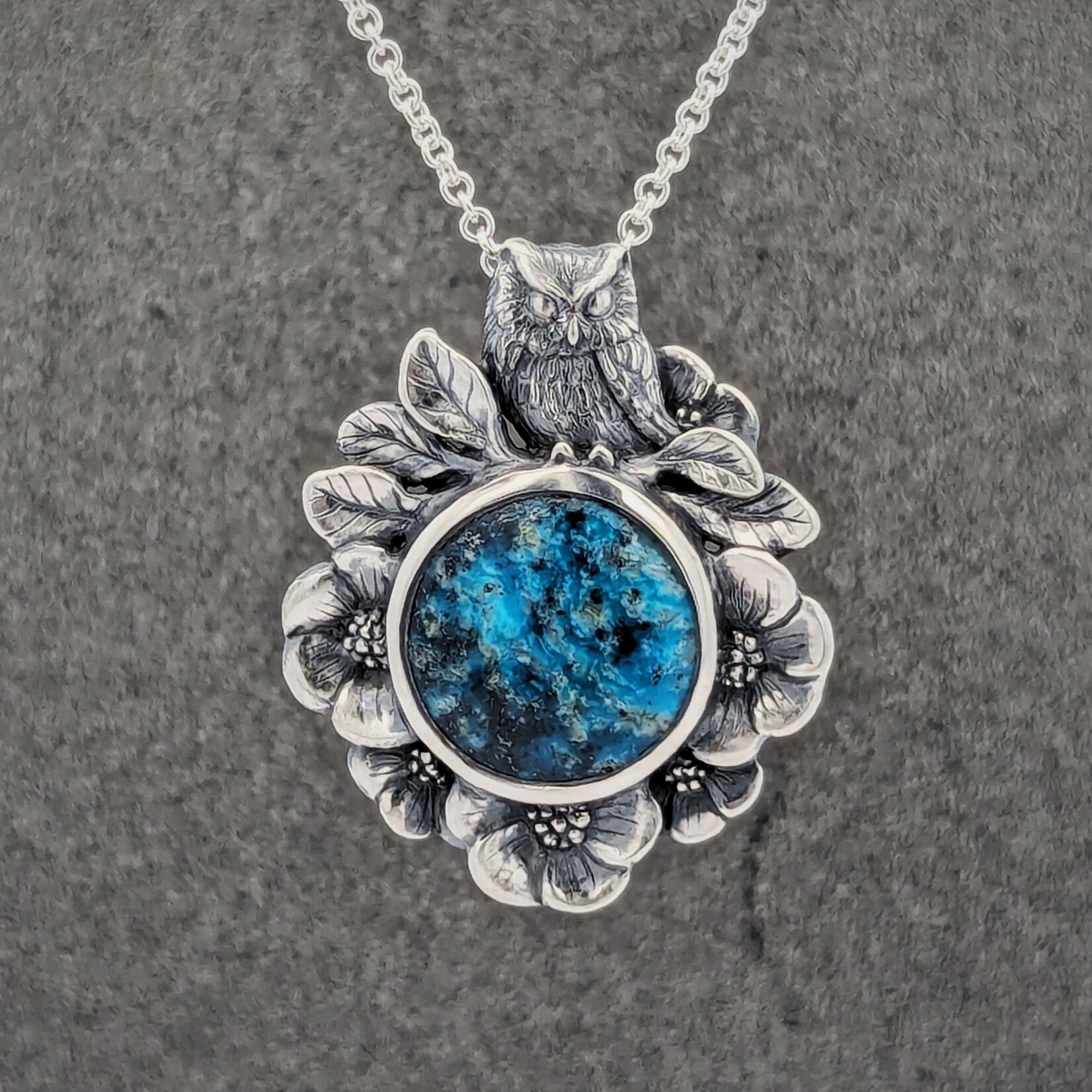 Carrie Nunes Jewelry Owl in the Garden Pendant w/ Turquoise