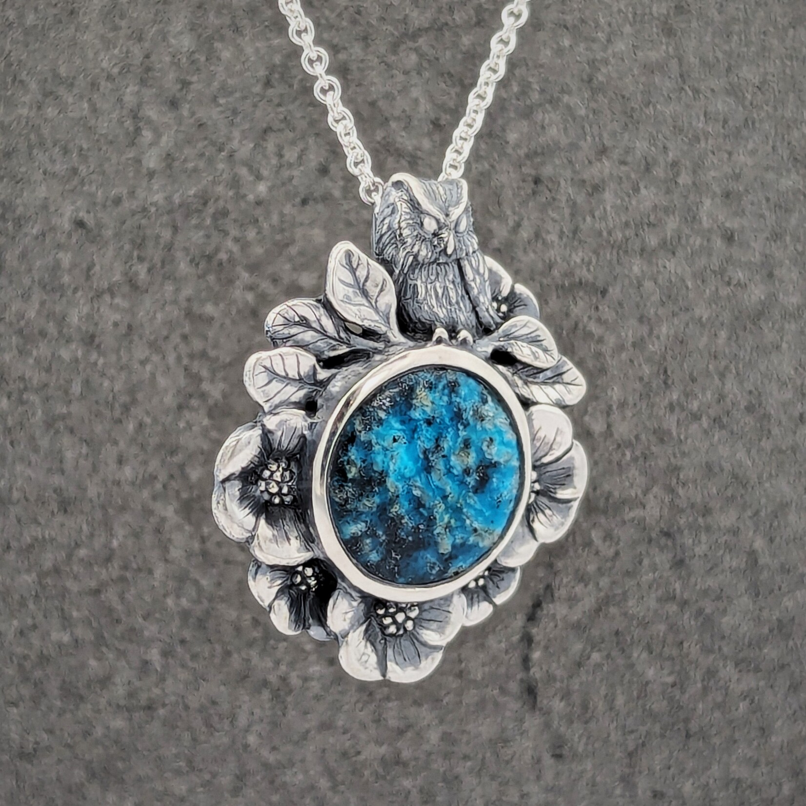 Carrie Nunes Jewelry Owl in the Garden Pendant w/ Turquoise