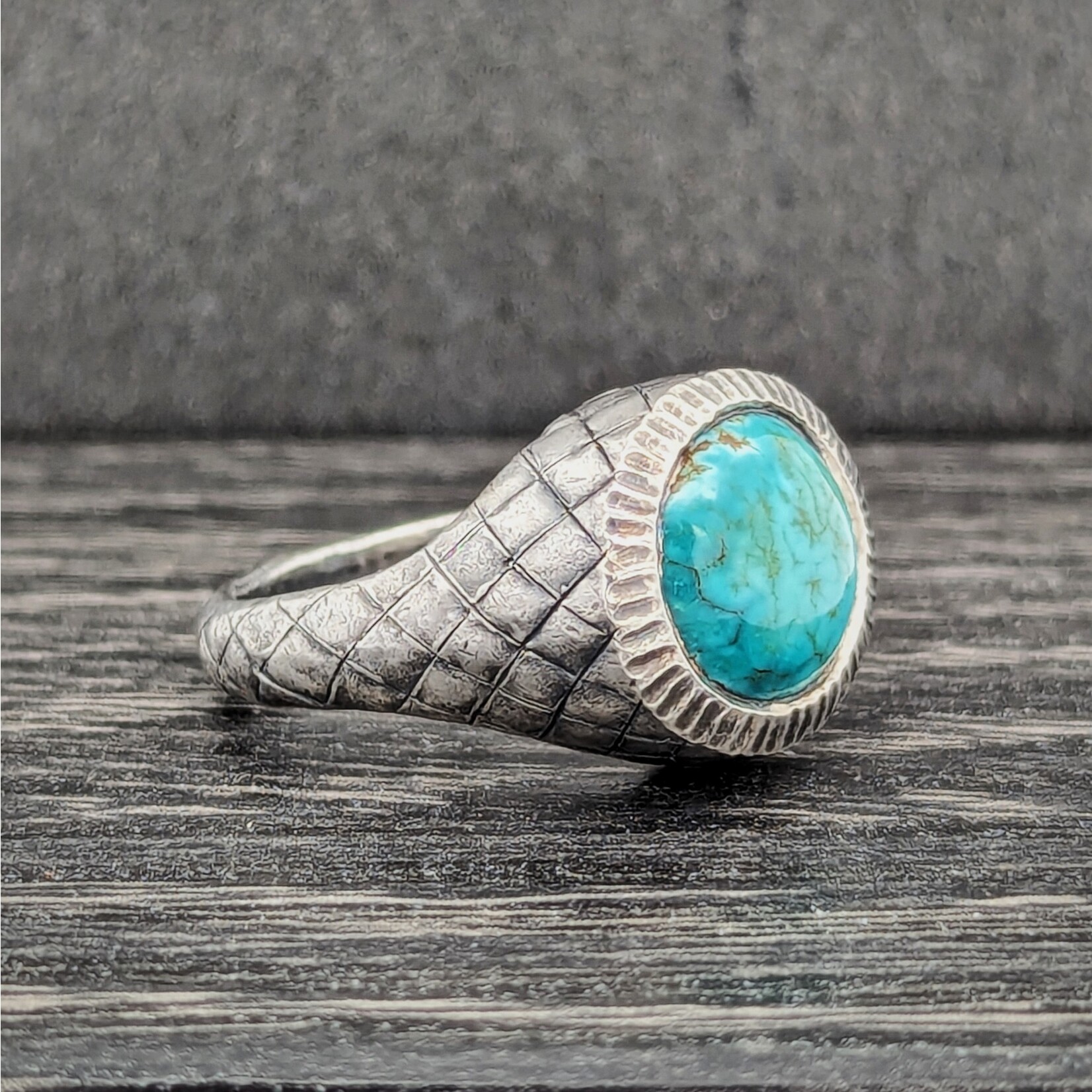 Carrie Nunes Jewelry Diamond Quilt Patterned Ring w/ Turquoise