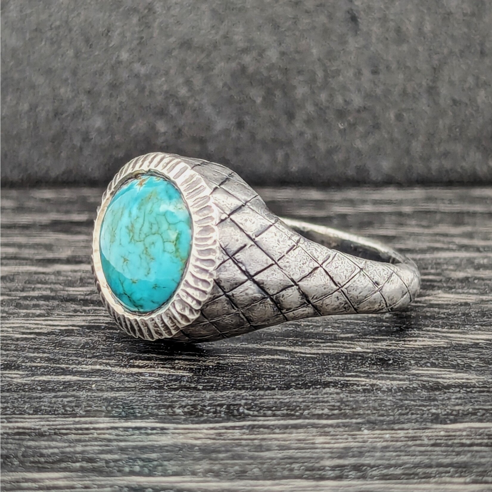 Carrie Nunes Jewelry Diamond Quilt Patterned Ring w/ Turquoise