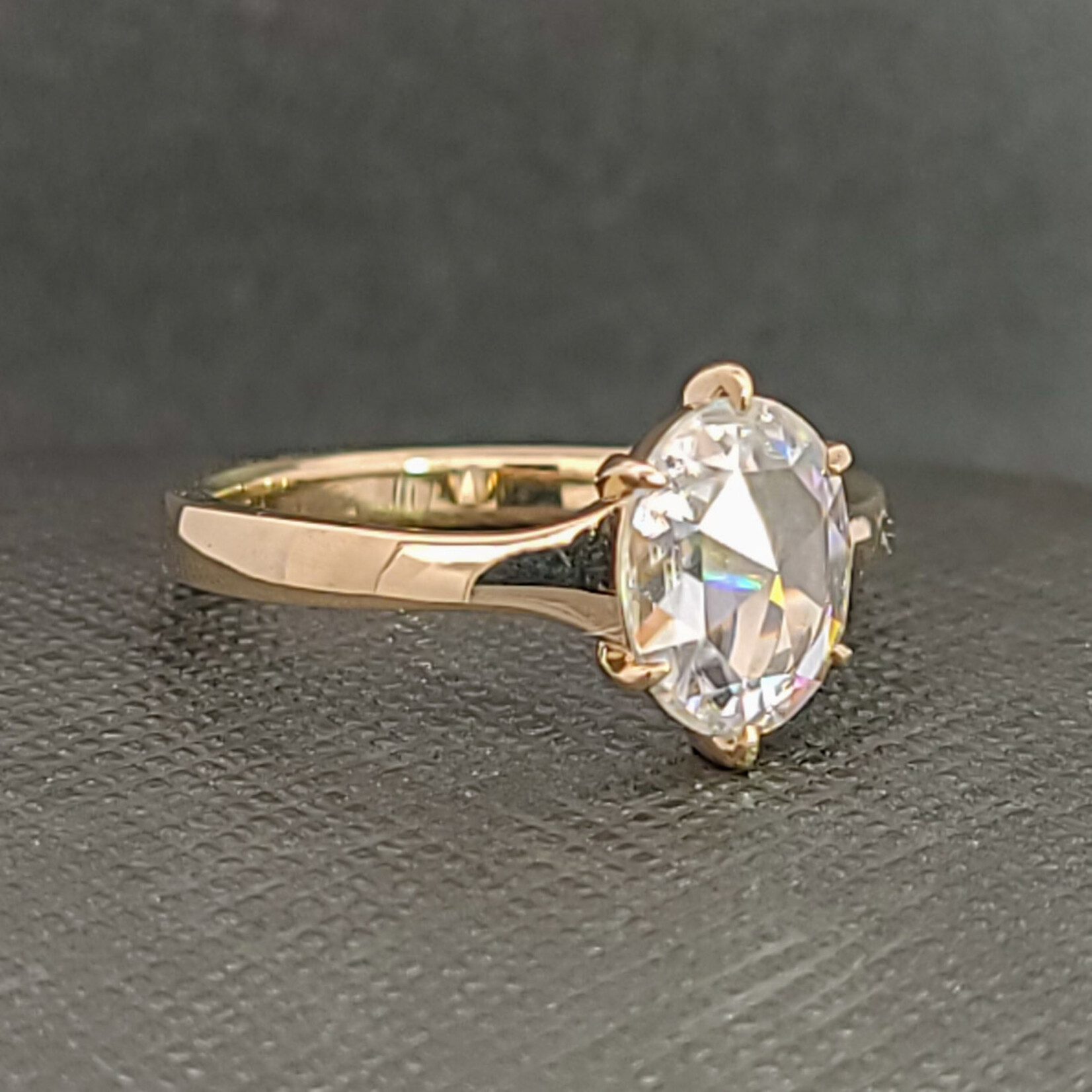 Modern Heirloom® Rose Cut Moissanite Solitaire, 14ky, Sz 6.75