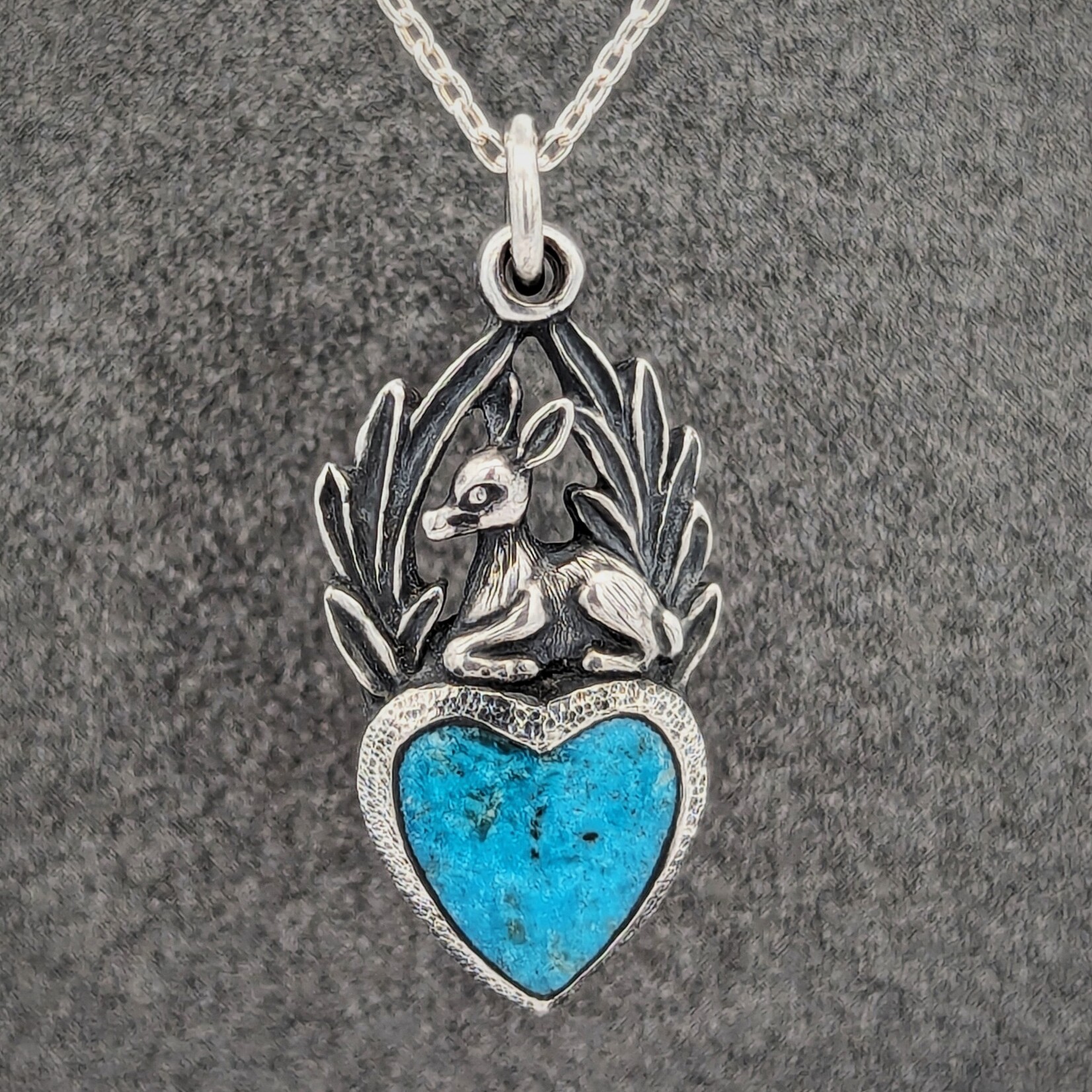 Carrie Nunes Jewelry Baby Deer Heart Pendant w/ Turquoise