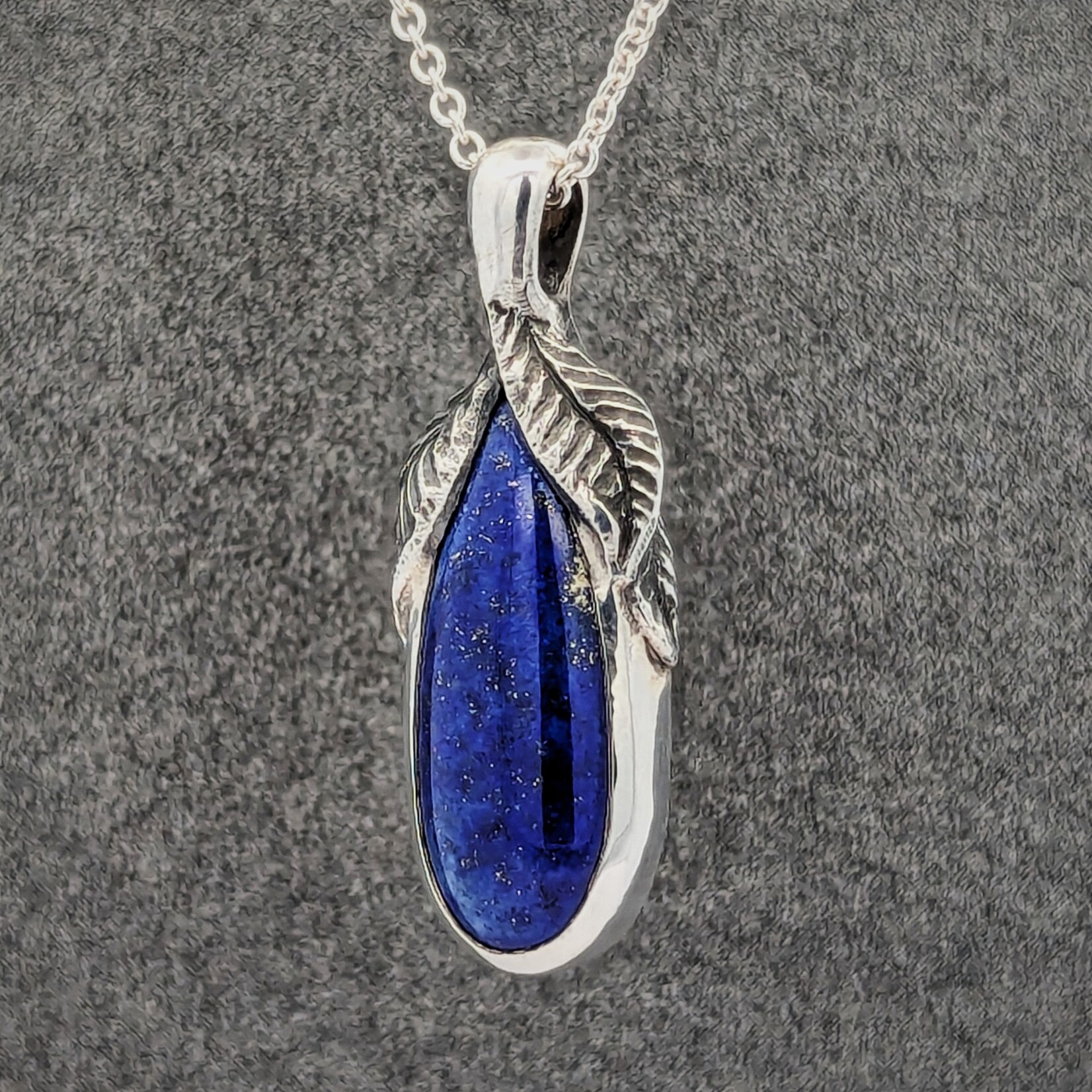 Carrie Nunes Jewelry Carved Leaves Lapis Drop Pendant