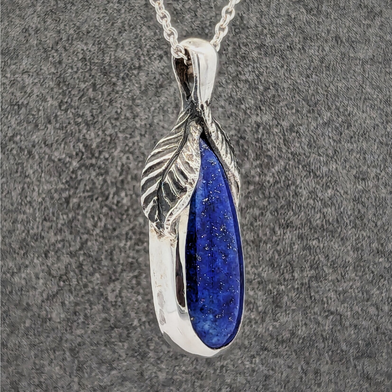 Carrie Nunes Jewelry Carved Leaves Lapis Drop Pendant