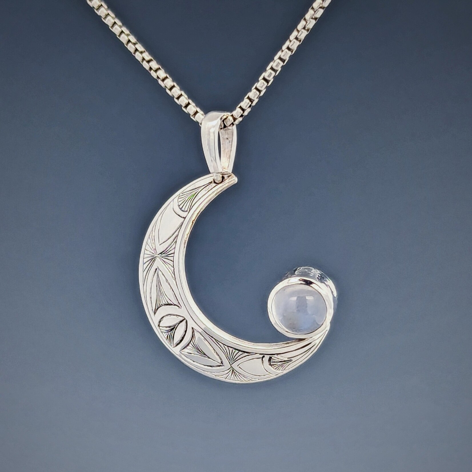 Modern Heirloom® Engraved 22mm Crescent Moon w/ 6mm Moonstone Necklace