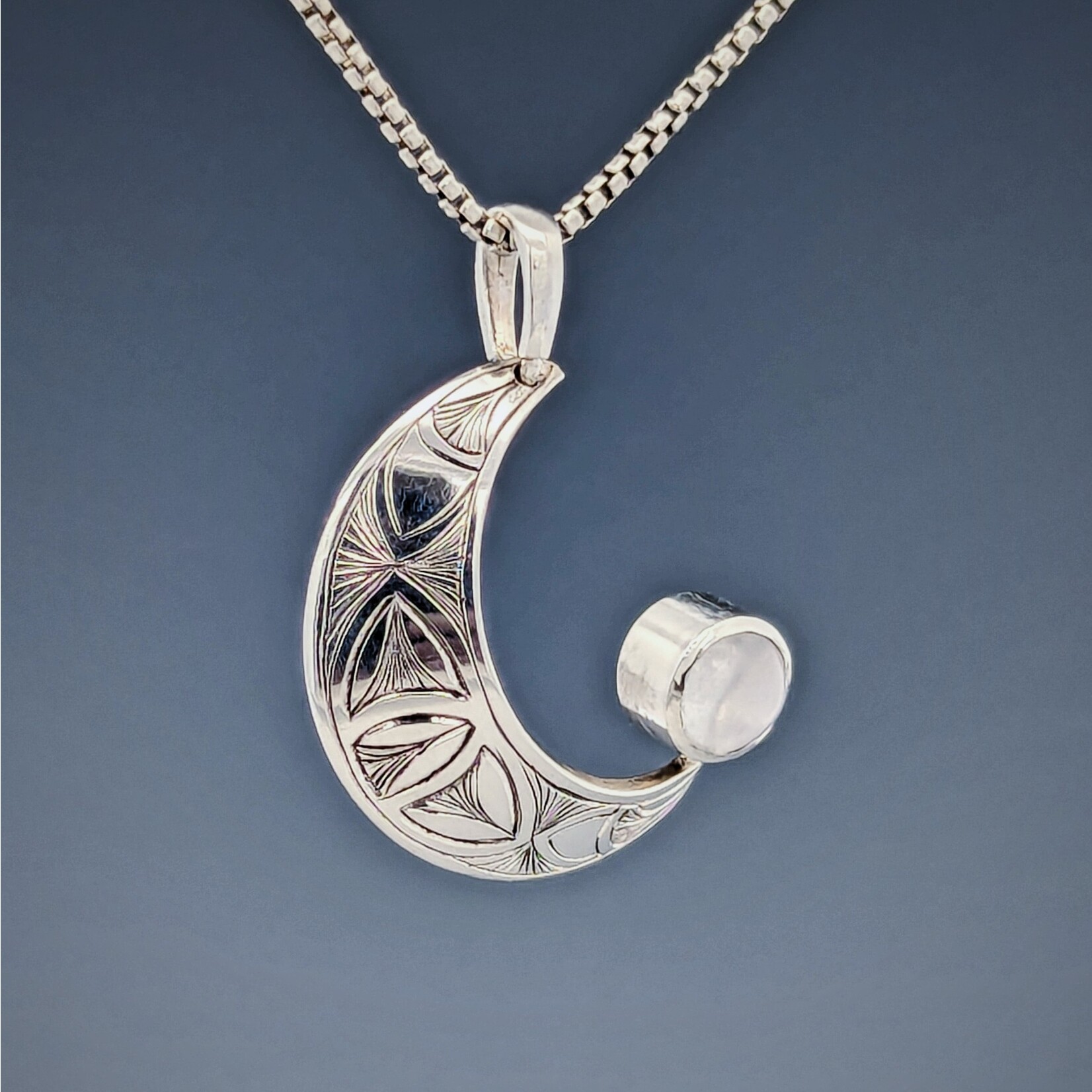 Modern Heirloom® Engraved 22mm Crescent Moon w/ 6mm Moonstone Necklace