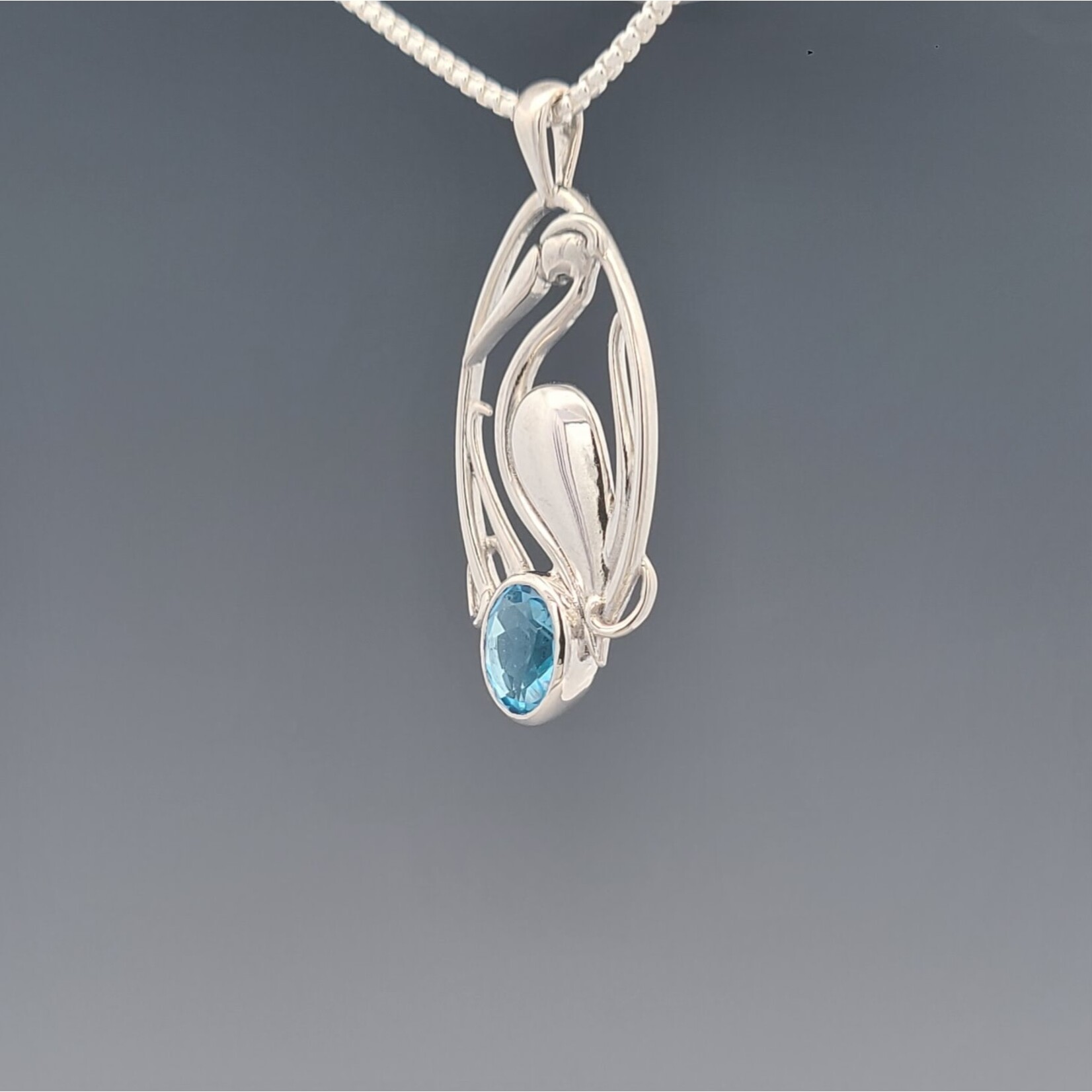 Modern Heirloom® Nouveau Crane Blue Topaz Gem 18" Sterling Necklace