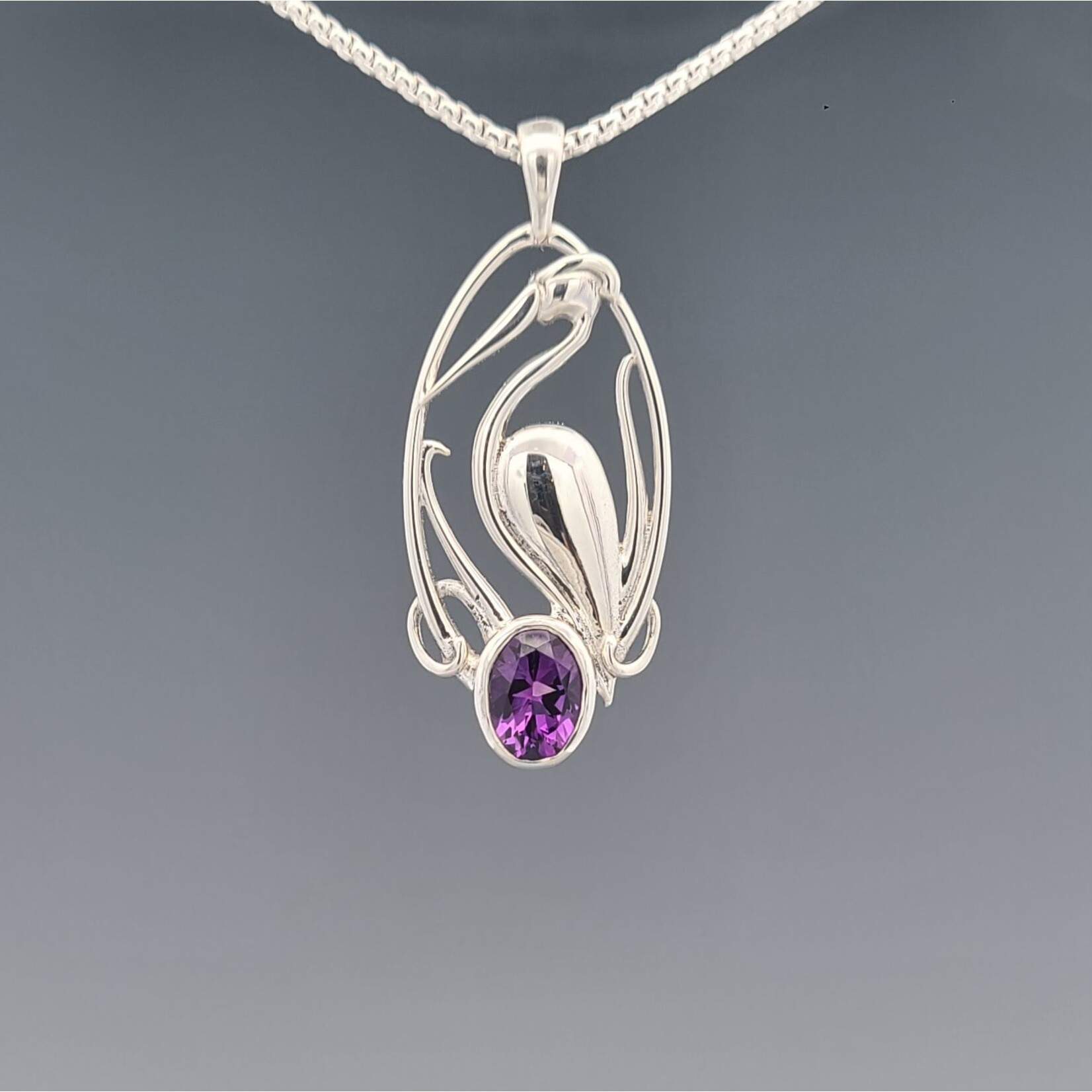Modern Heirloom® Nouveau Crane Necklace, Amethyst & Sterling
