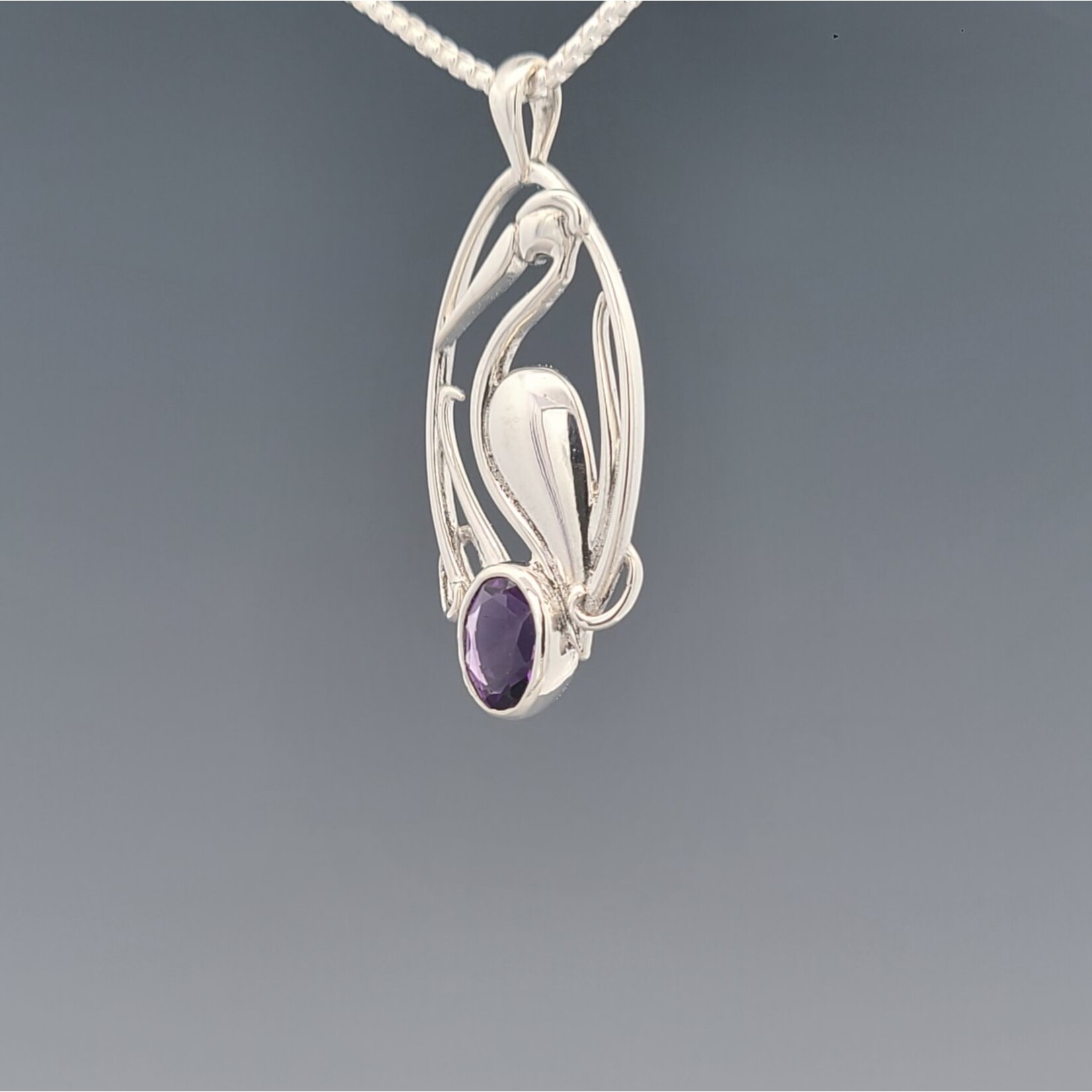 Modern Heirloom® Nouveau Crane Necklace, Amethyst & Sterling