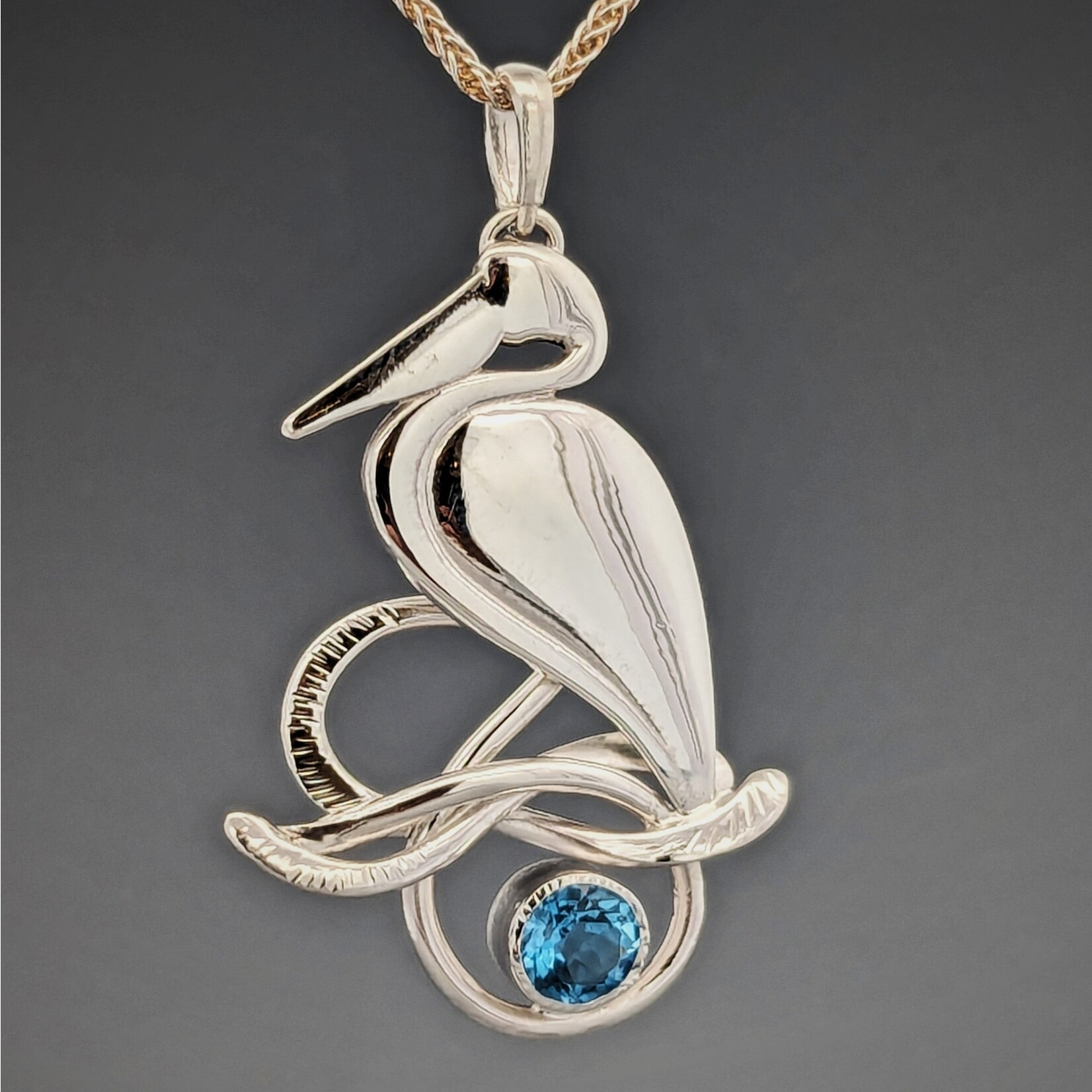 Modern Heirloom® Pelican & 5mm Blue Topaz Necklace