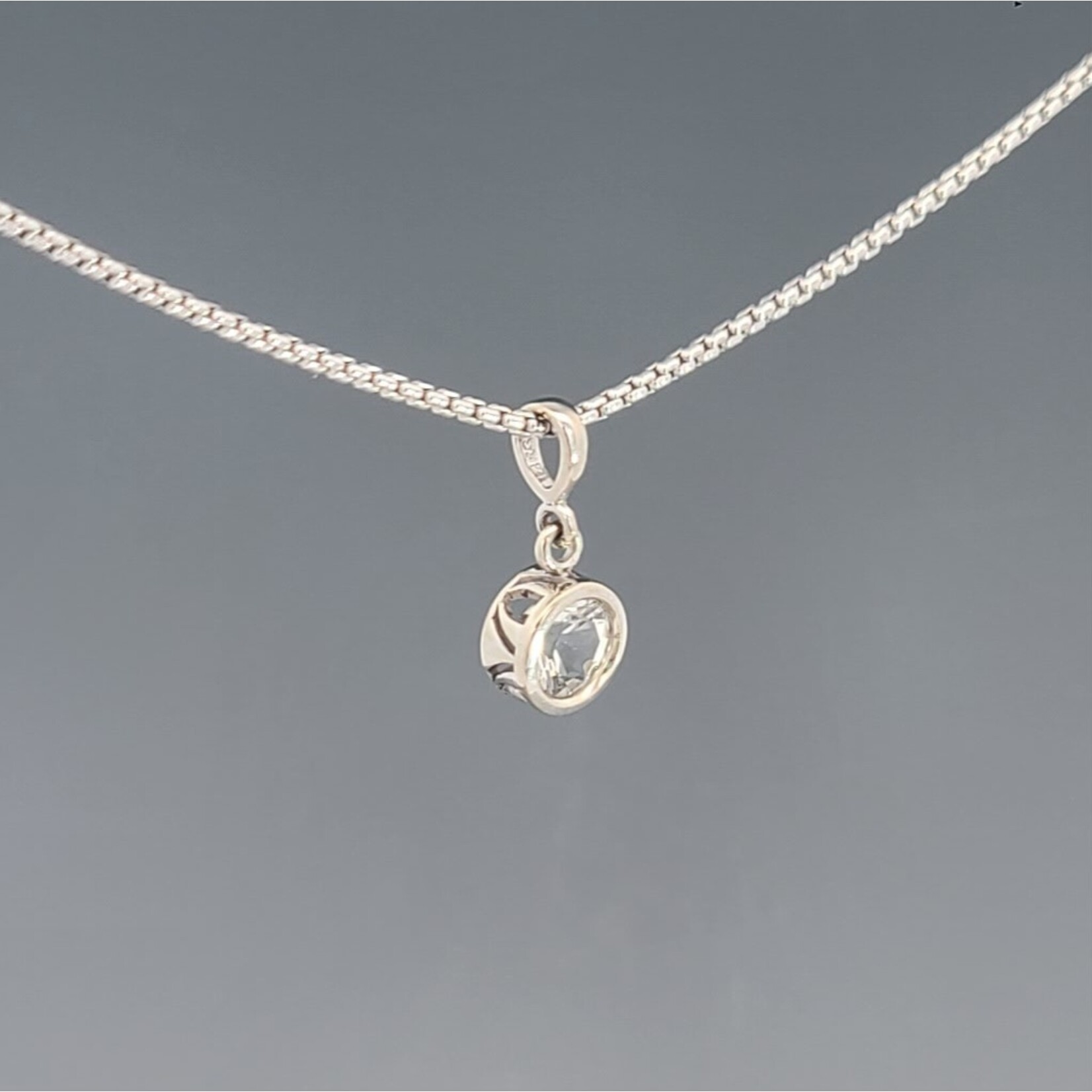 Filigree Drop Pendant, White Topaz & White Gold