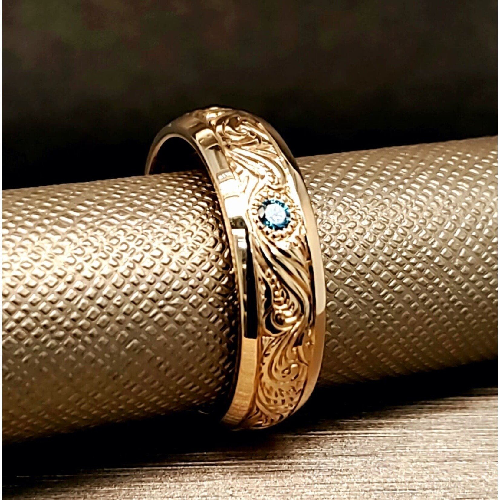 Modern Heirloom® Blue Diamond Fiddlehead Scroll Band, 14KY