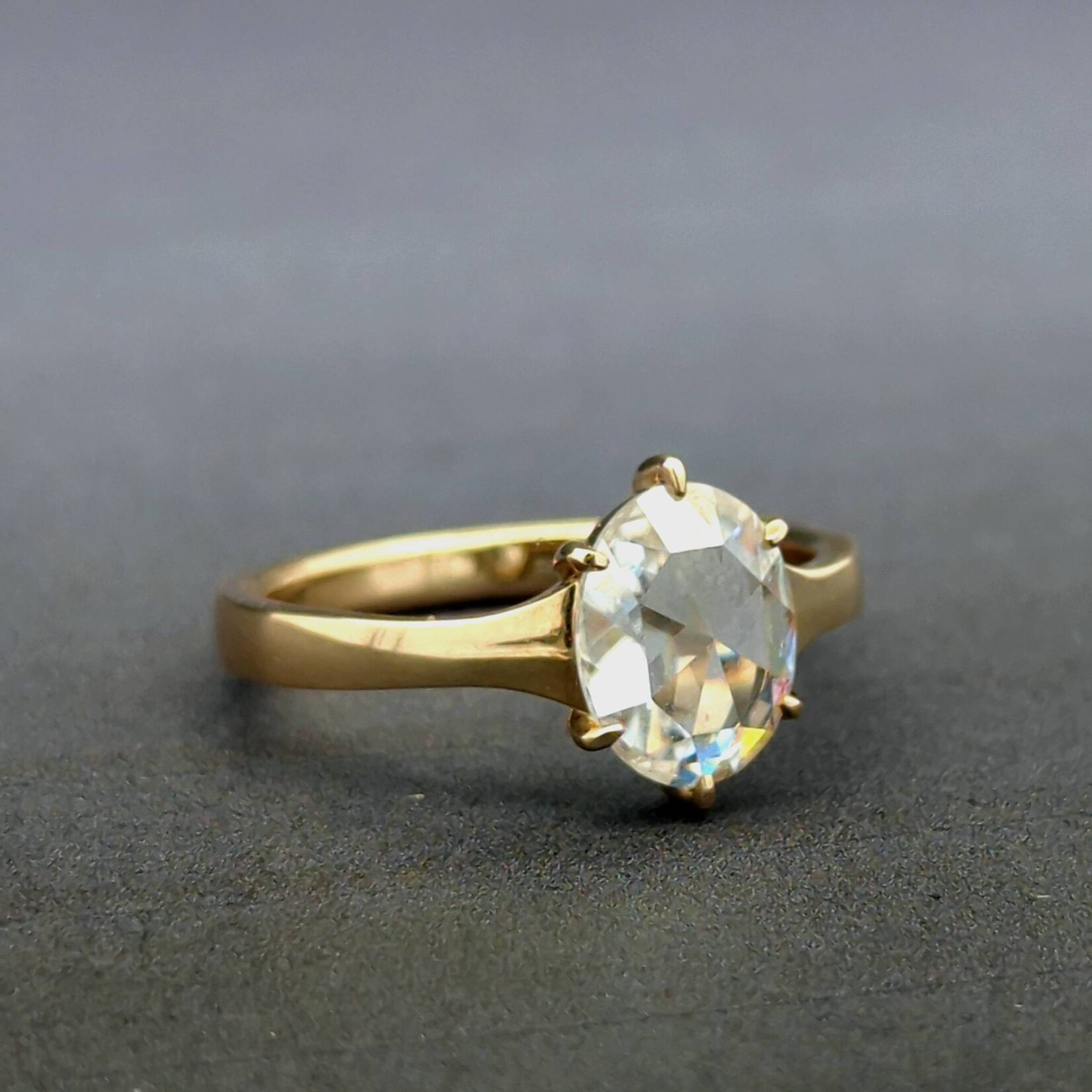 Modern Heirloom® Rose Cut Moissanite Solitaire, 14ky, Sz 6.75