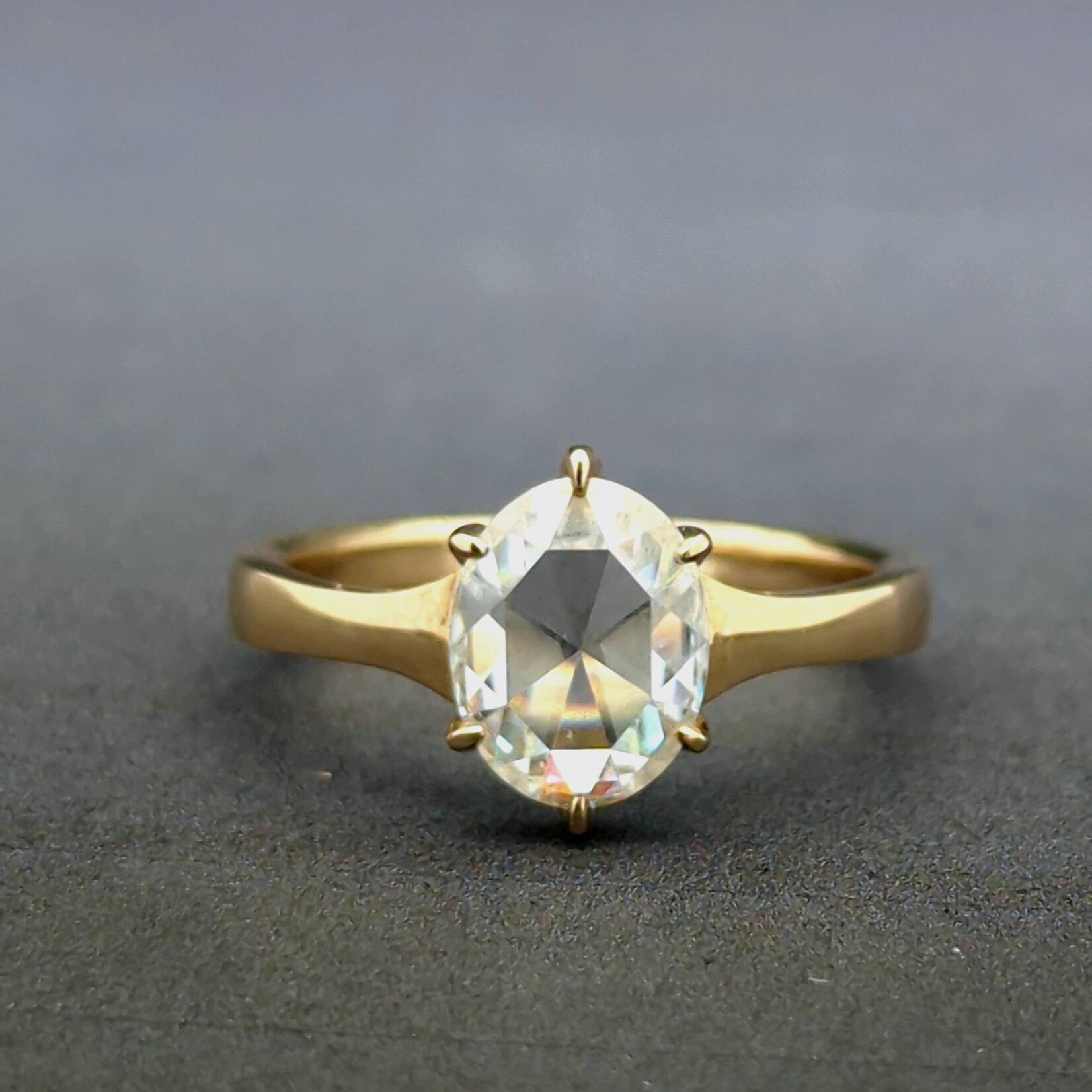 Modern Heirloom® Rose Cut Moissanite Solitaire, 14ky, Sz 6.75
