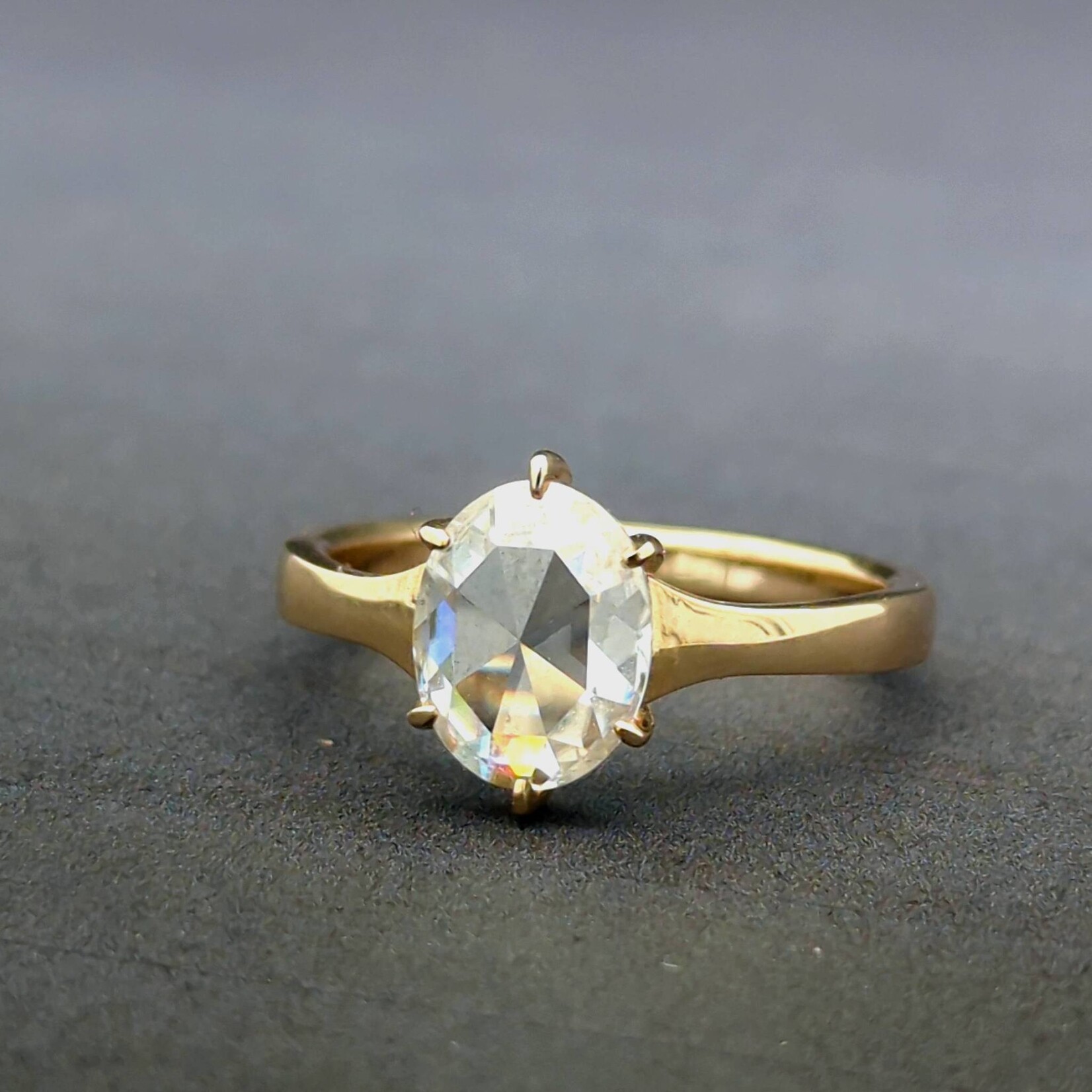 Modern Heirloom® Rose Cut Moissanite Solitaire, 14ky, Sz 6.75