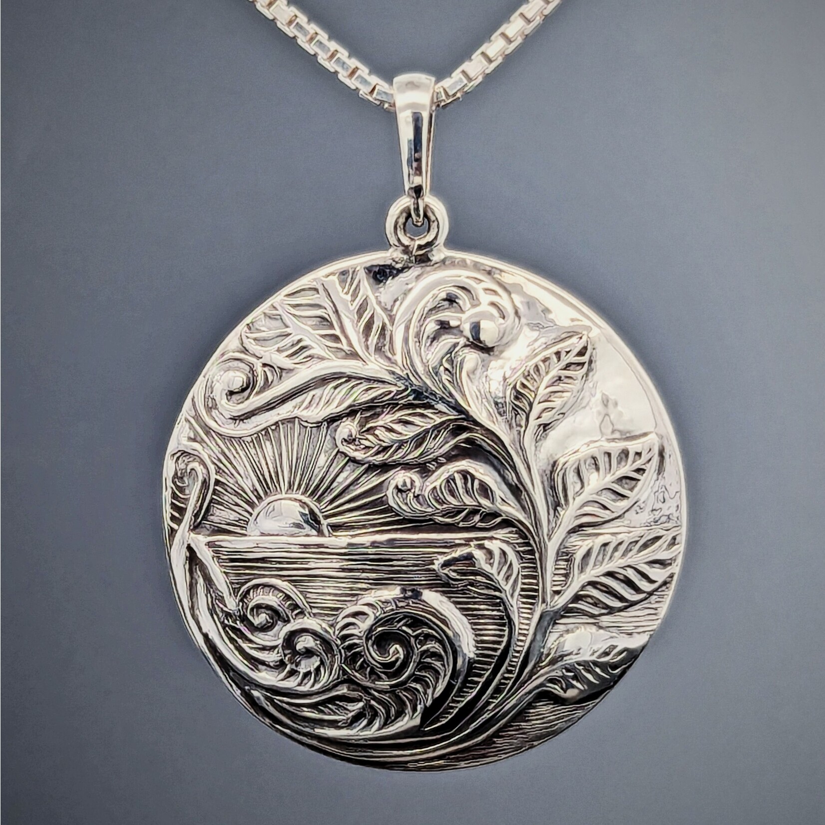 Modern Heirloom® Fiddlehead Fern at Sunrise, Borderless, Sterling 31mm Medallion