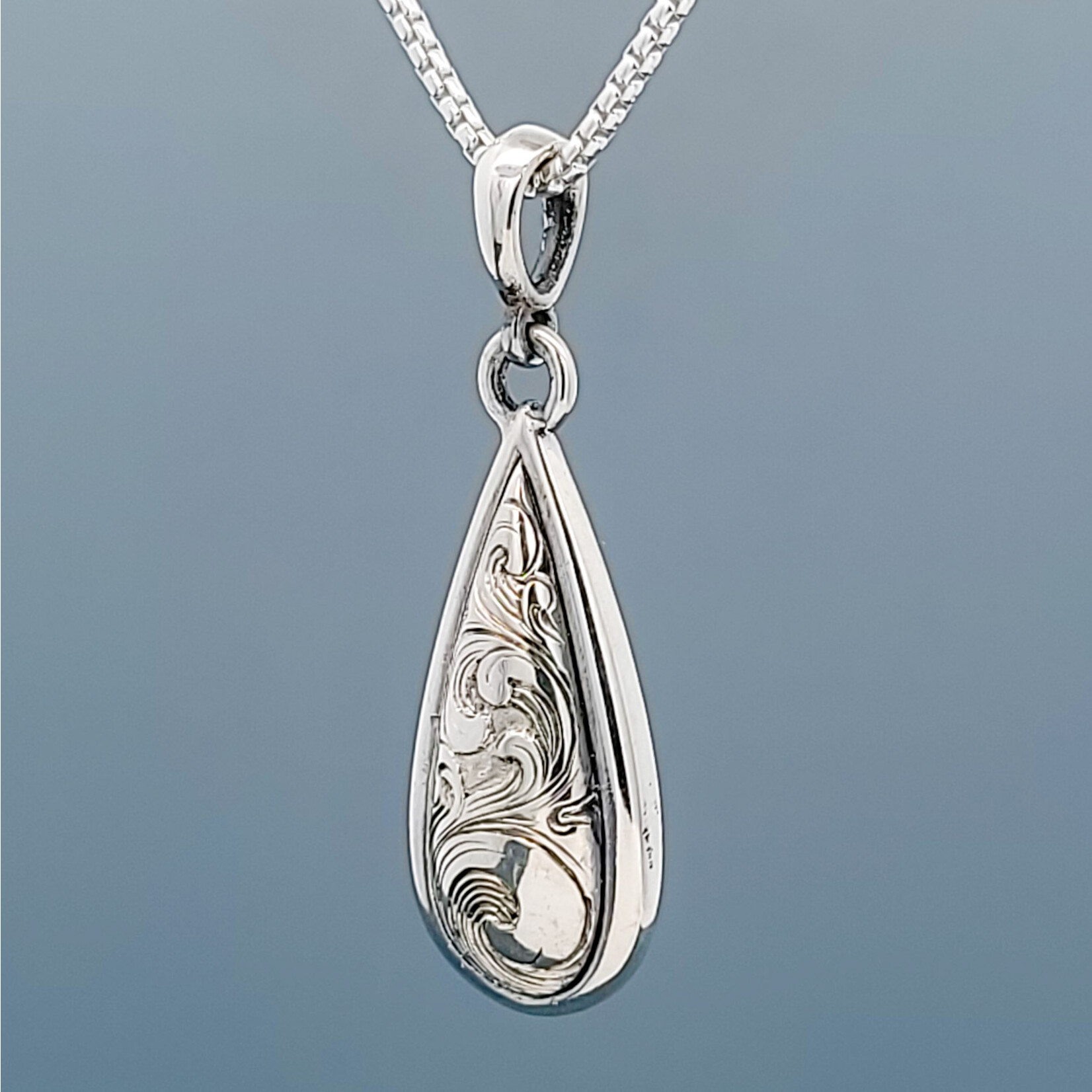 Engraved Waves Drop Pendant, Sterling