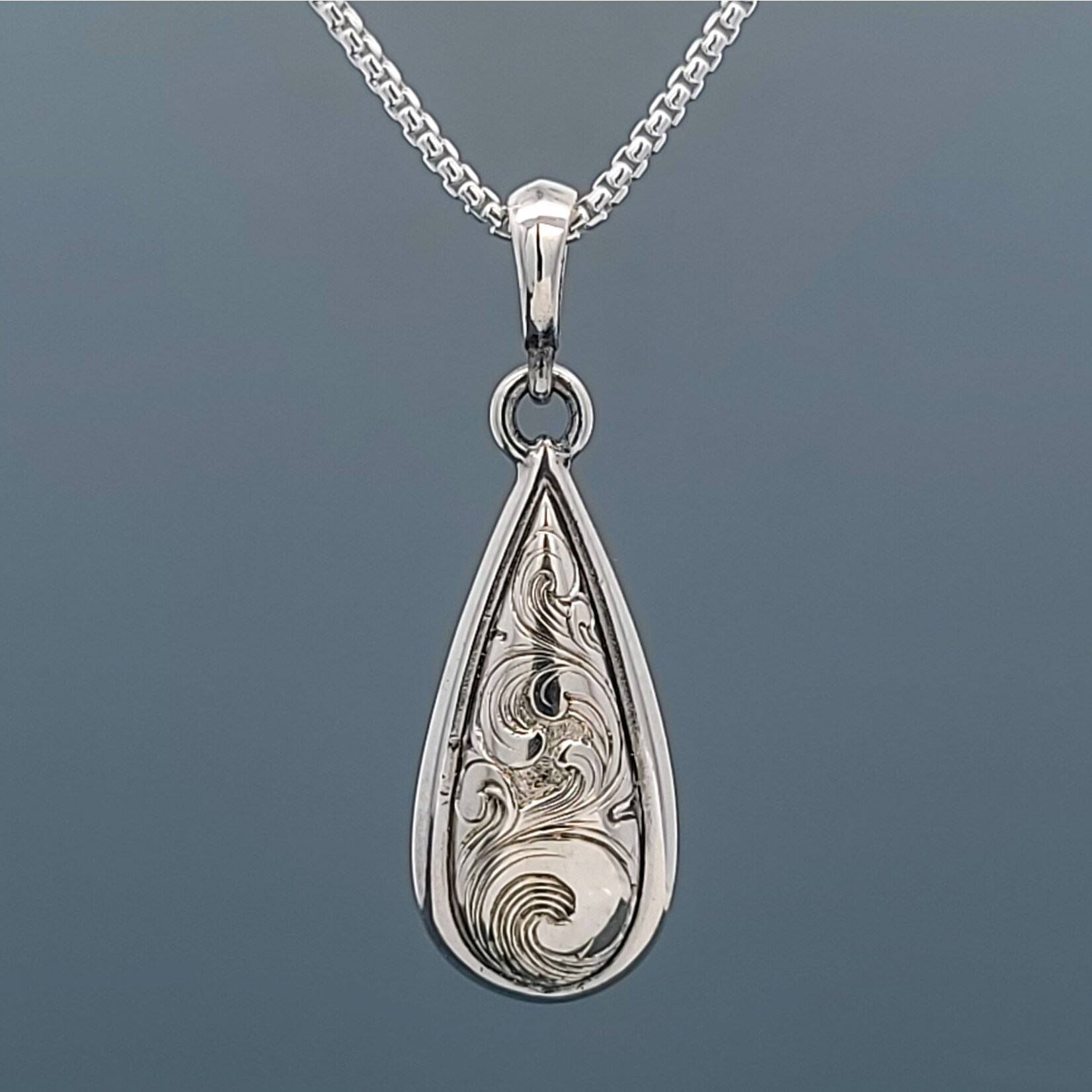 Engraved Waves Drop Pendant, Sterling