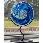 Joni White Glasswork 9" Round Wave on Black Stand