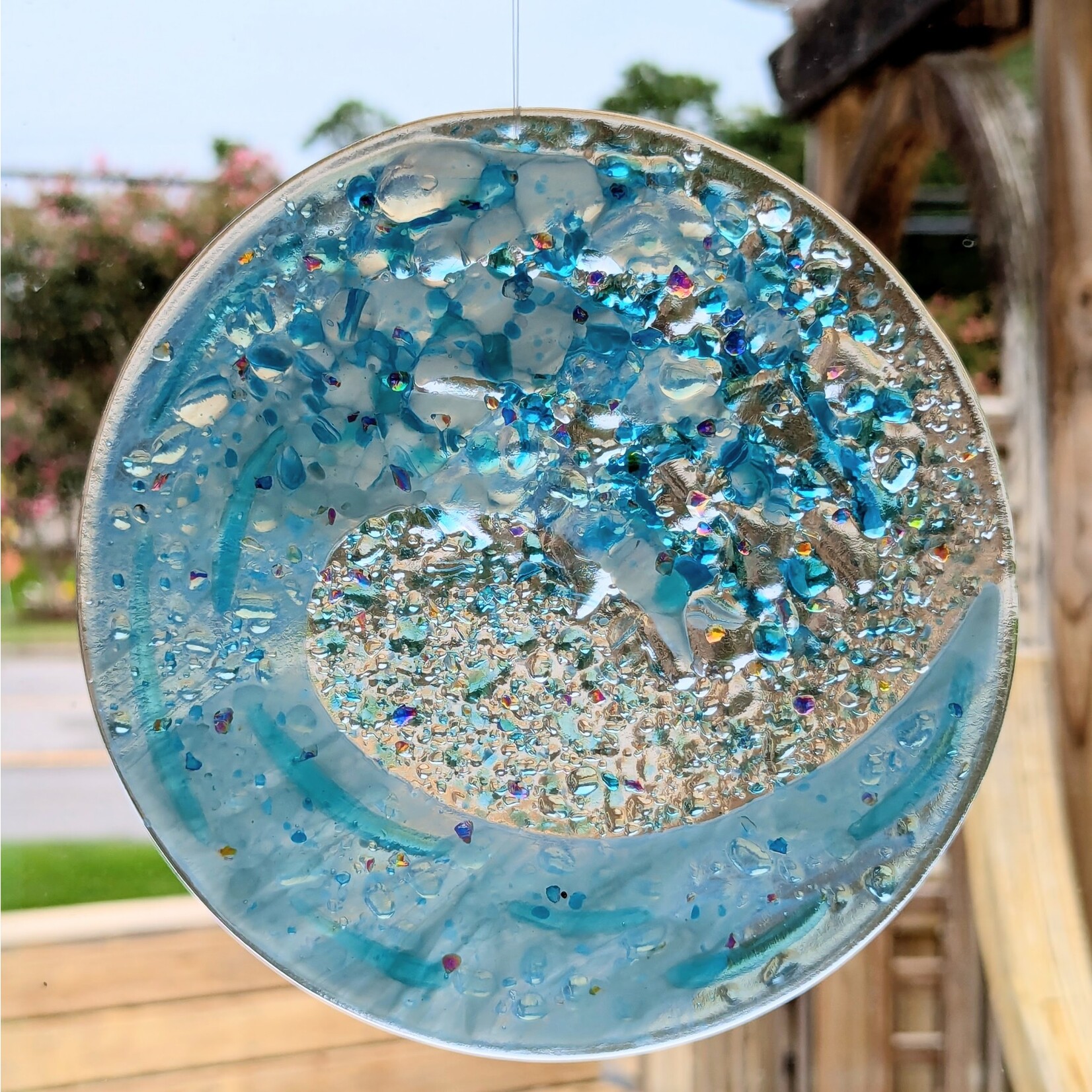 Joni White Glasswork Round Wave Hanging Suncatcher