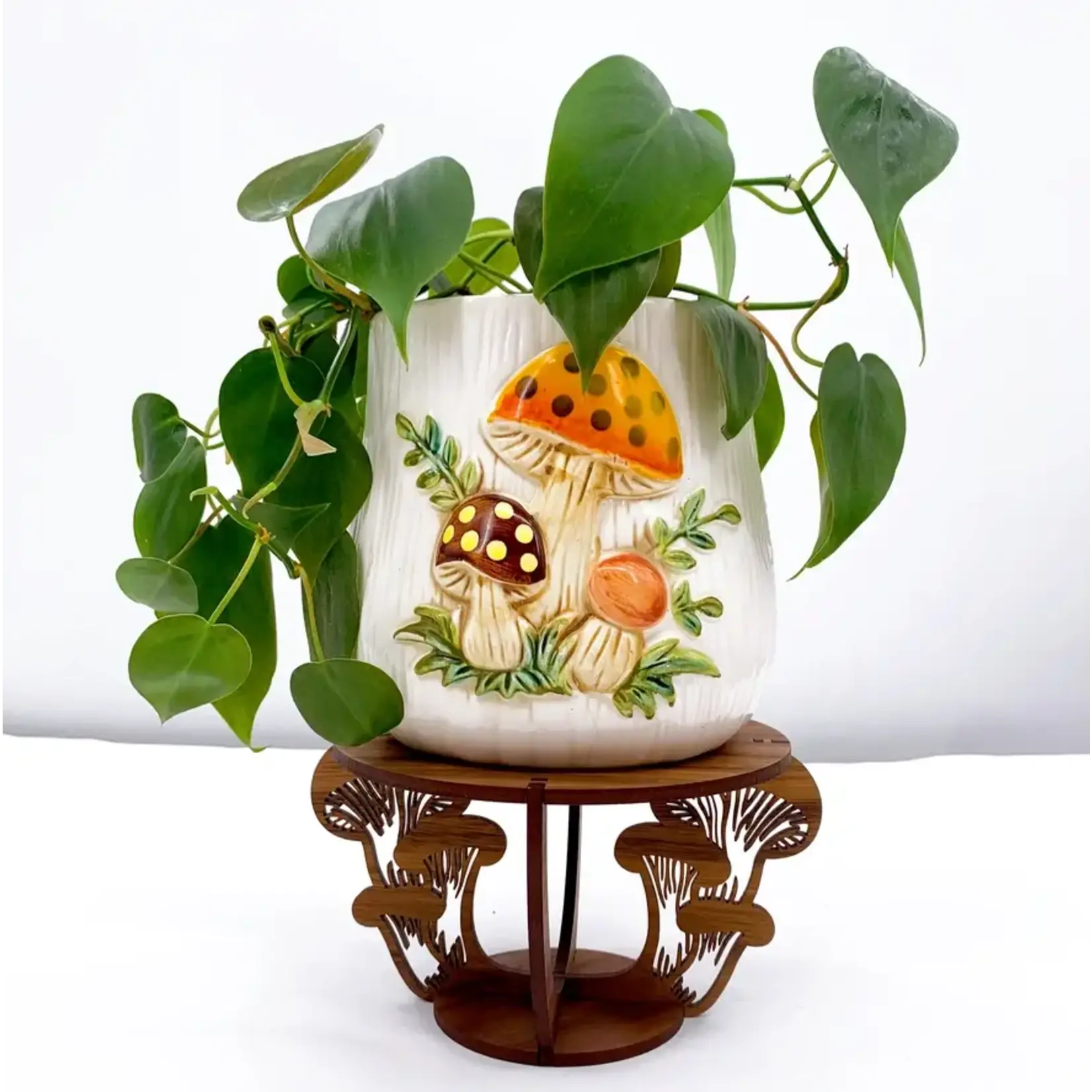 6 by 6 Arts Circular Indoor Plant Stand - Mushrooms, Large