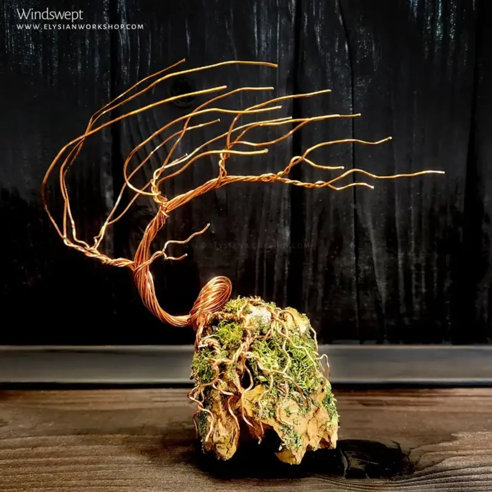 Elysian Workshop Windswept Bonsai Tree Copper Wire Tree On Ohko Dragon Stone