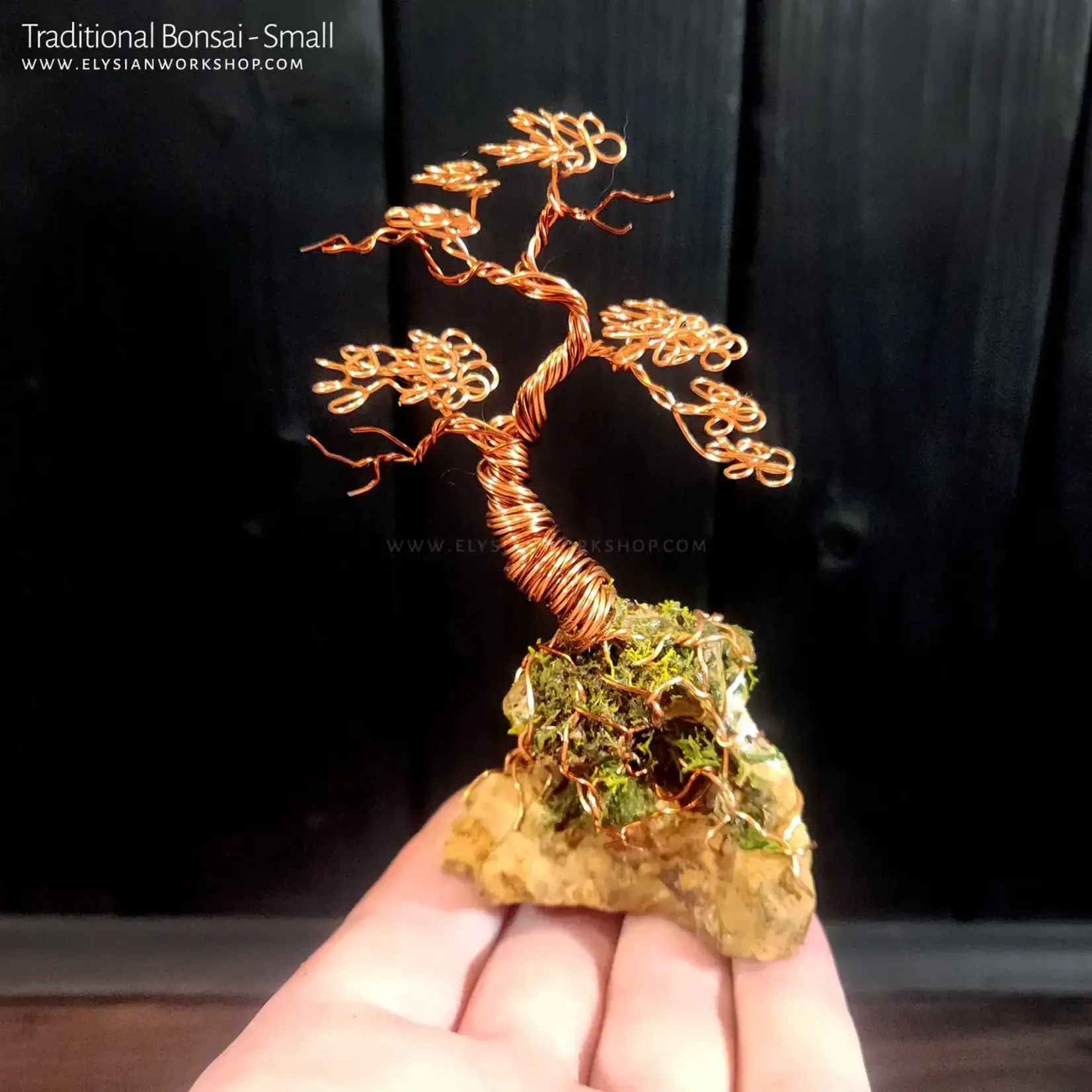 Elysian Workshop Traditional Bonsai Copper Wire Tree On Stone Rustic Decor
