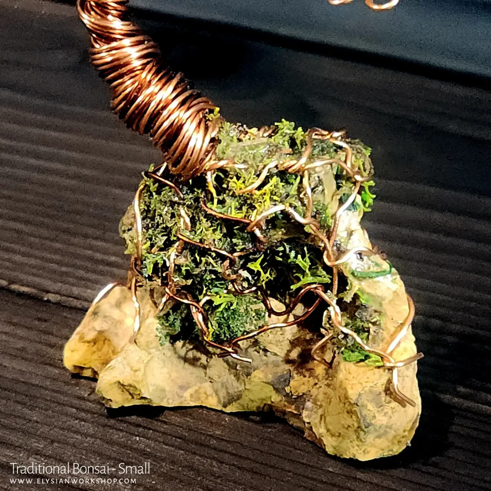 Elysian Workshop Traditional Bonsai Copper Wire Tree On Stone Rustic Decor