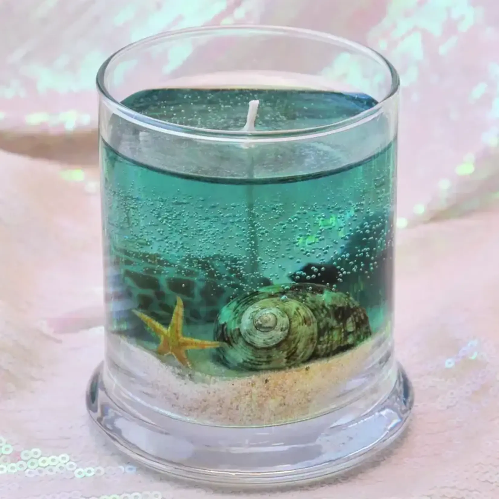 JEMS of the Sea Seascape Gel Candle - Real Sand/Shells - 10 oz -Status Jar Honeysuckle Jasmine