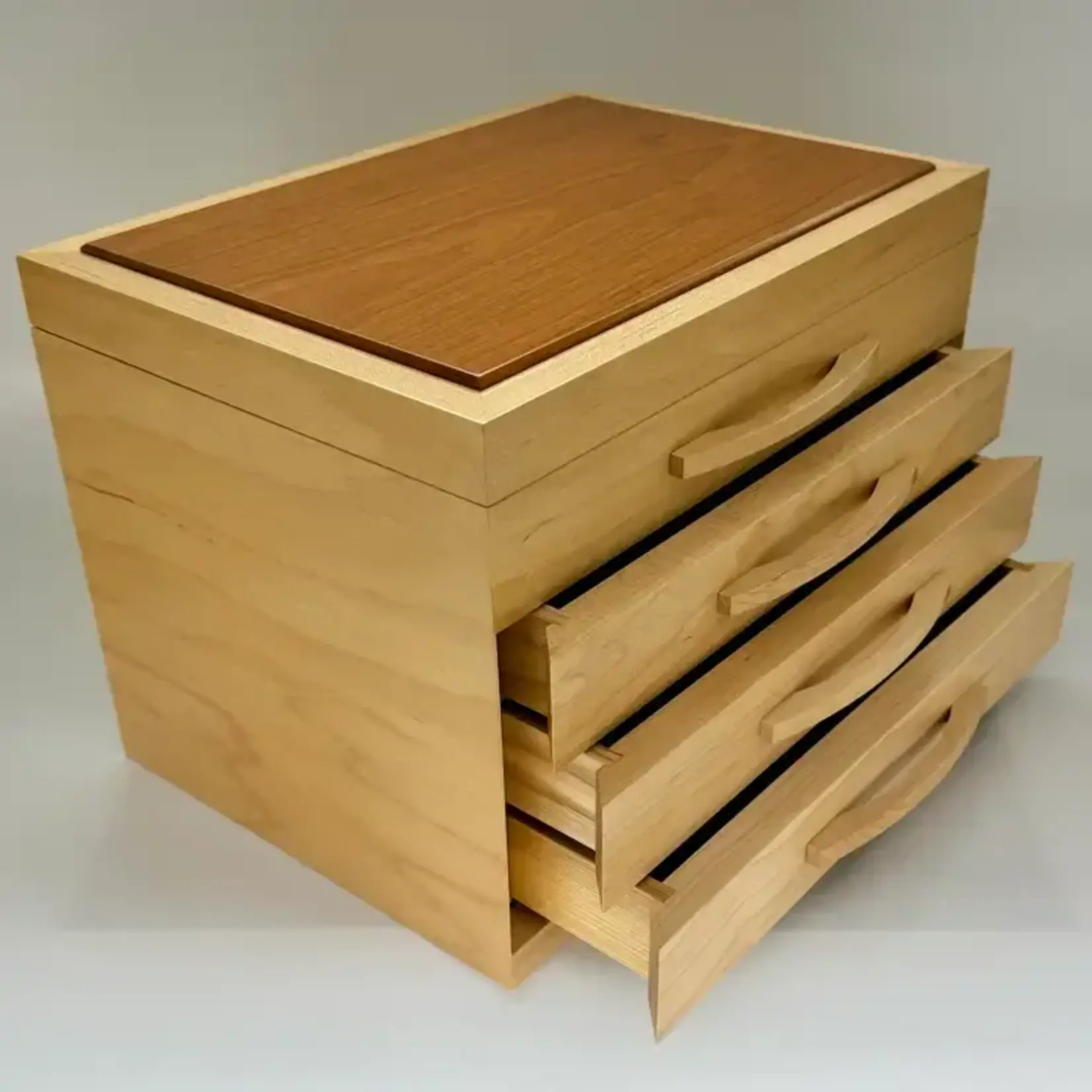 Fuji Wood Design Large Wooden Accessory Box with Cherry Wood Top