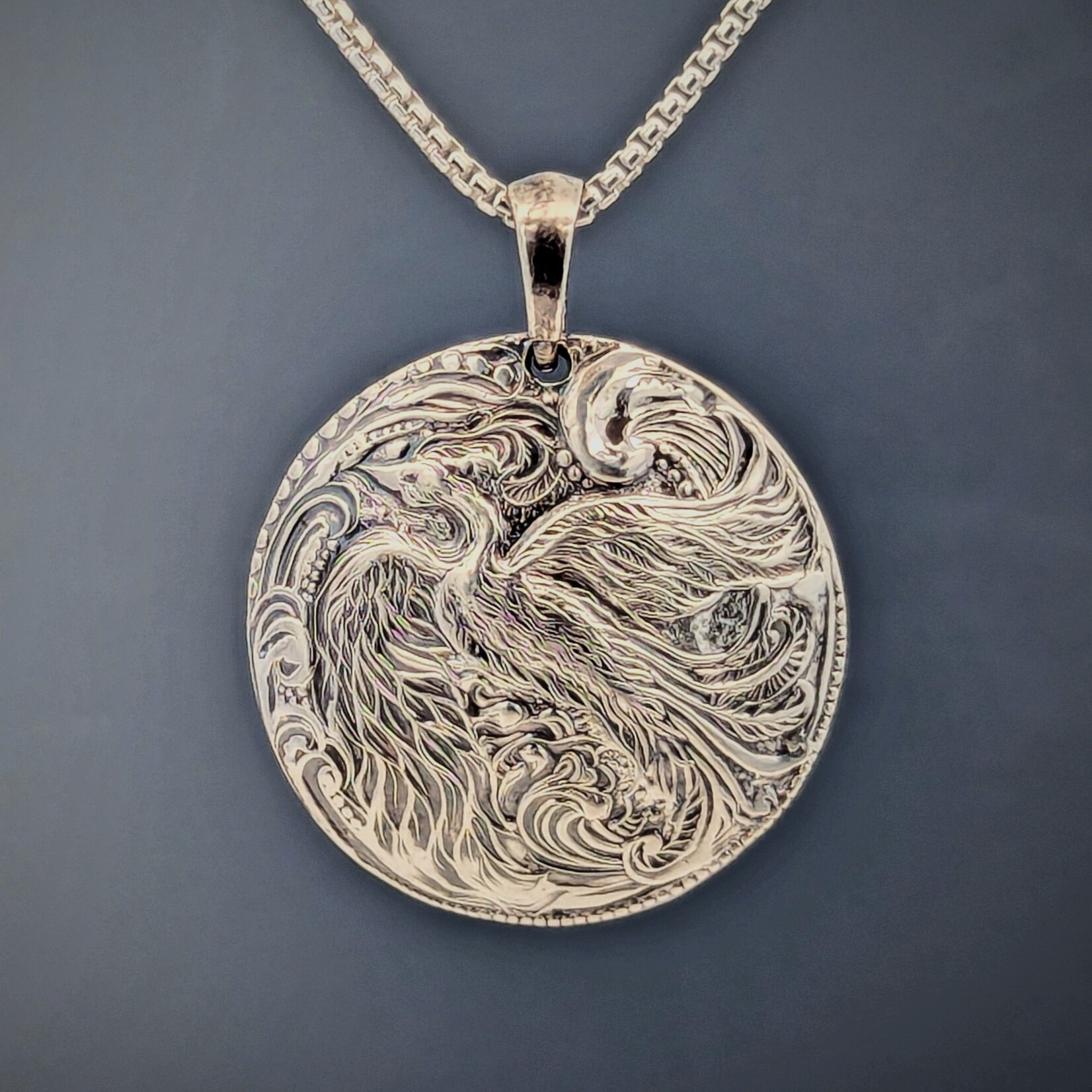 Modern Heirloom® Phoenix Rising Die-Struck 22mm Pendant, Sterling, 16" Chain