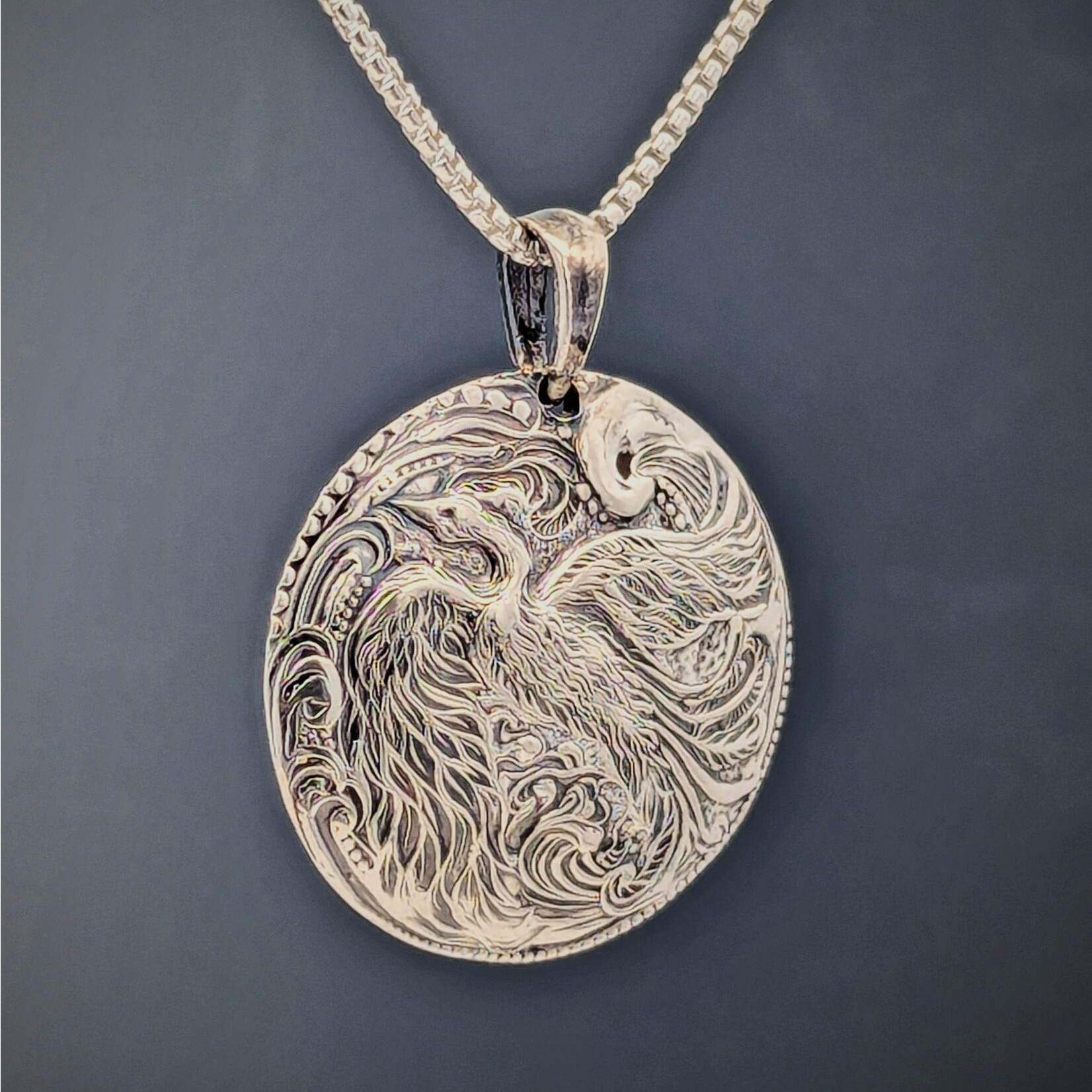 Modern Heirloom® Phoenix Rising Die-Struck 22mm Pendant, Sterling, 16" Chain