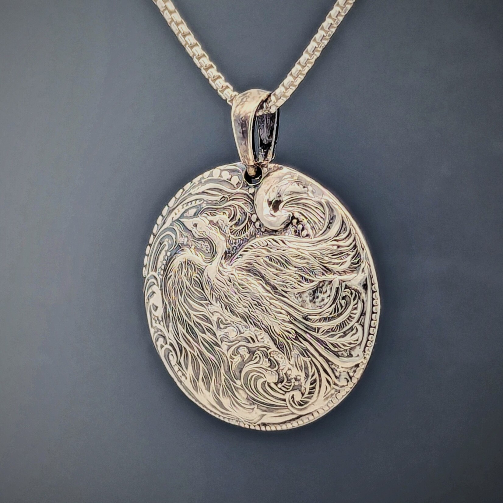 Modern Heirloom® Phoenix Rising Die-Struck 22mm Pendant, Sterling, 16" Chain