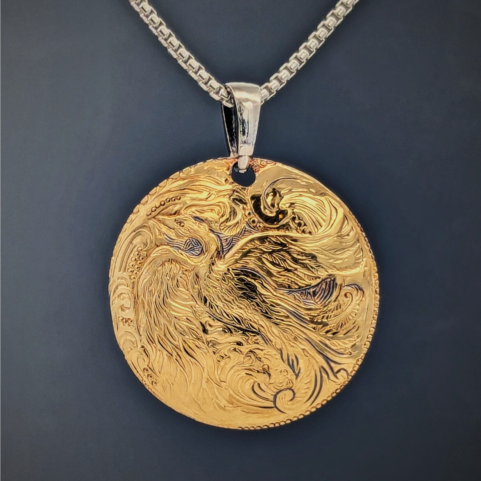 Modern Heirloom® Phoenix Rising Die-Struck 22mm Pendant, 18k Gold-Sterling bi metal
