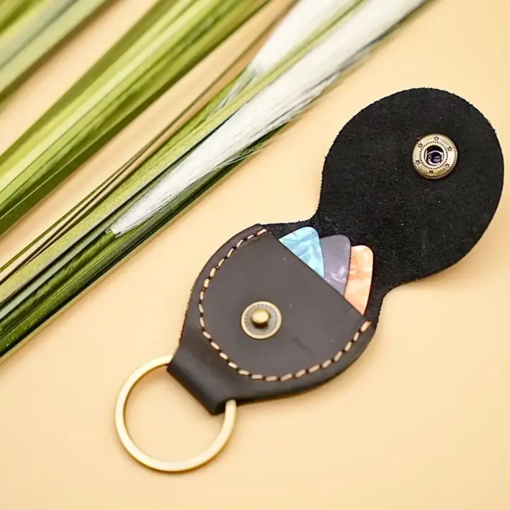 American Leather Goods Leather Guitar Pick Holder Keychain