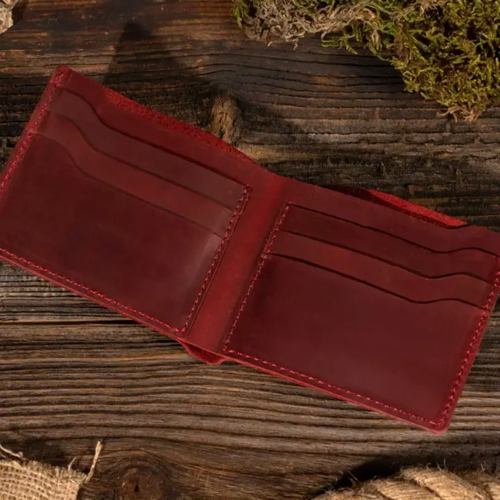 American Leather Goods Leather Bifold - Red